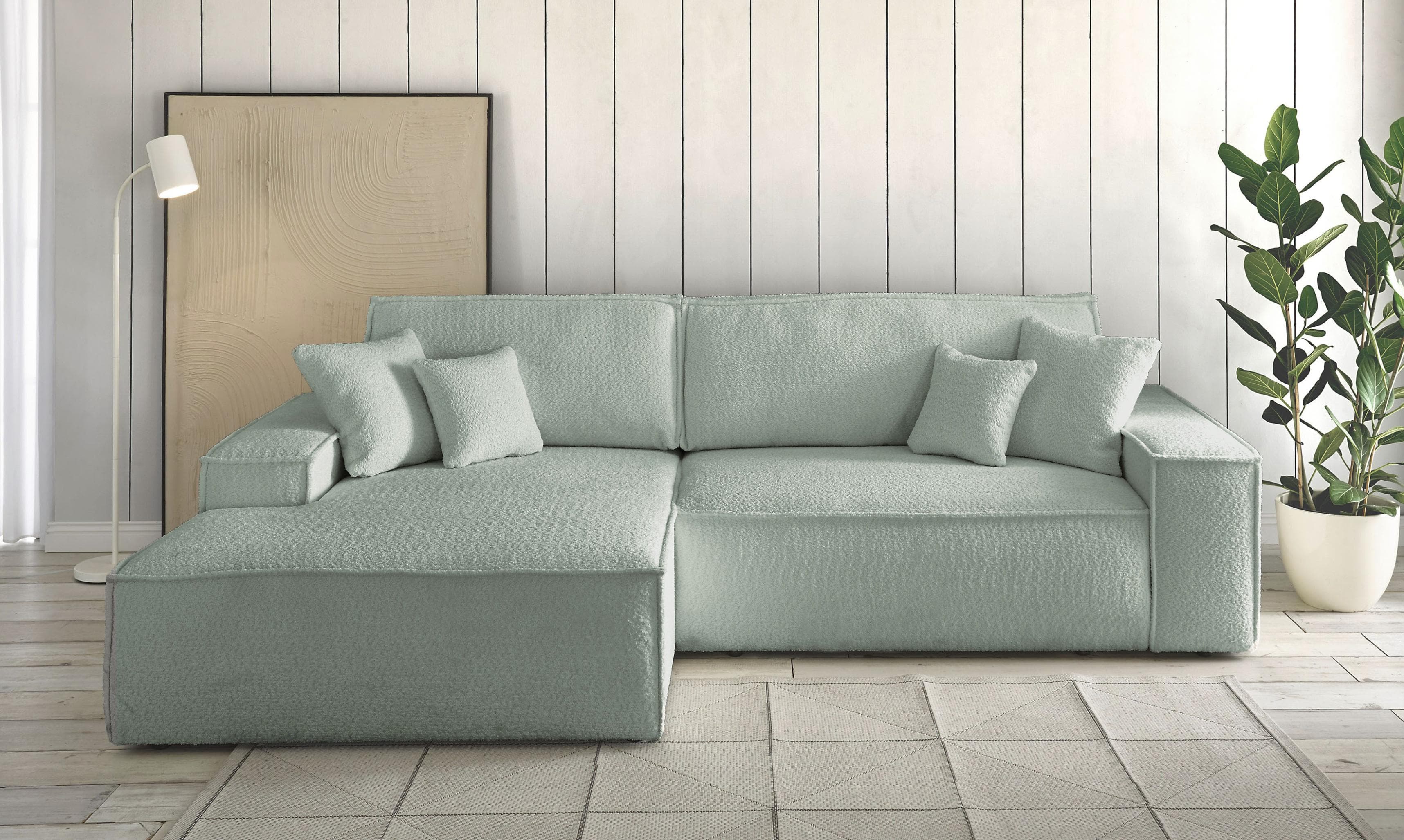 OTTO HOME Finnley Ecksofa L-Form Schlafsofa Grün Bouclé