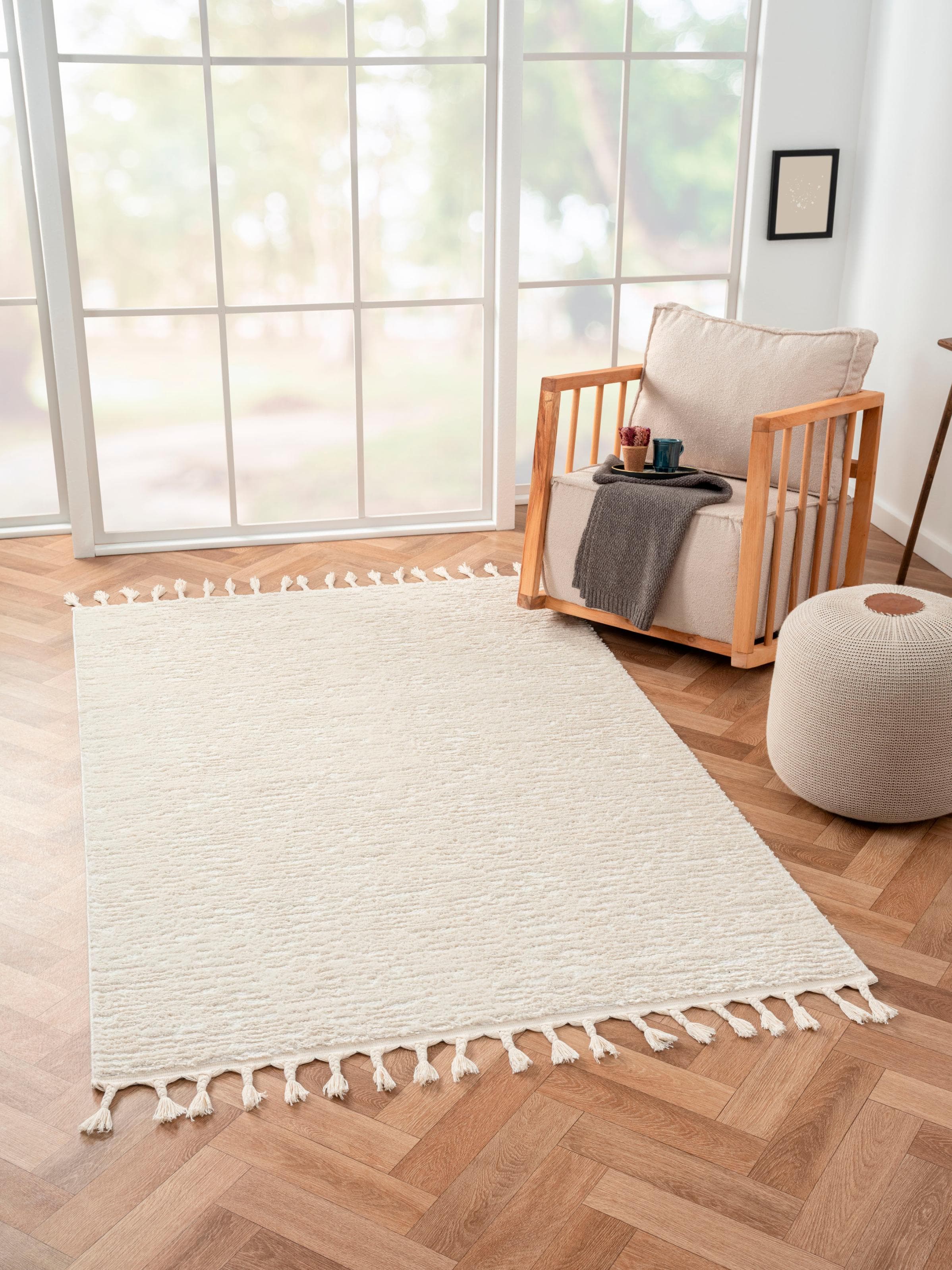 MyFlair Hochflor-Teppich Moroccan Pureness Weiß Uni
