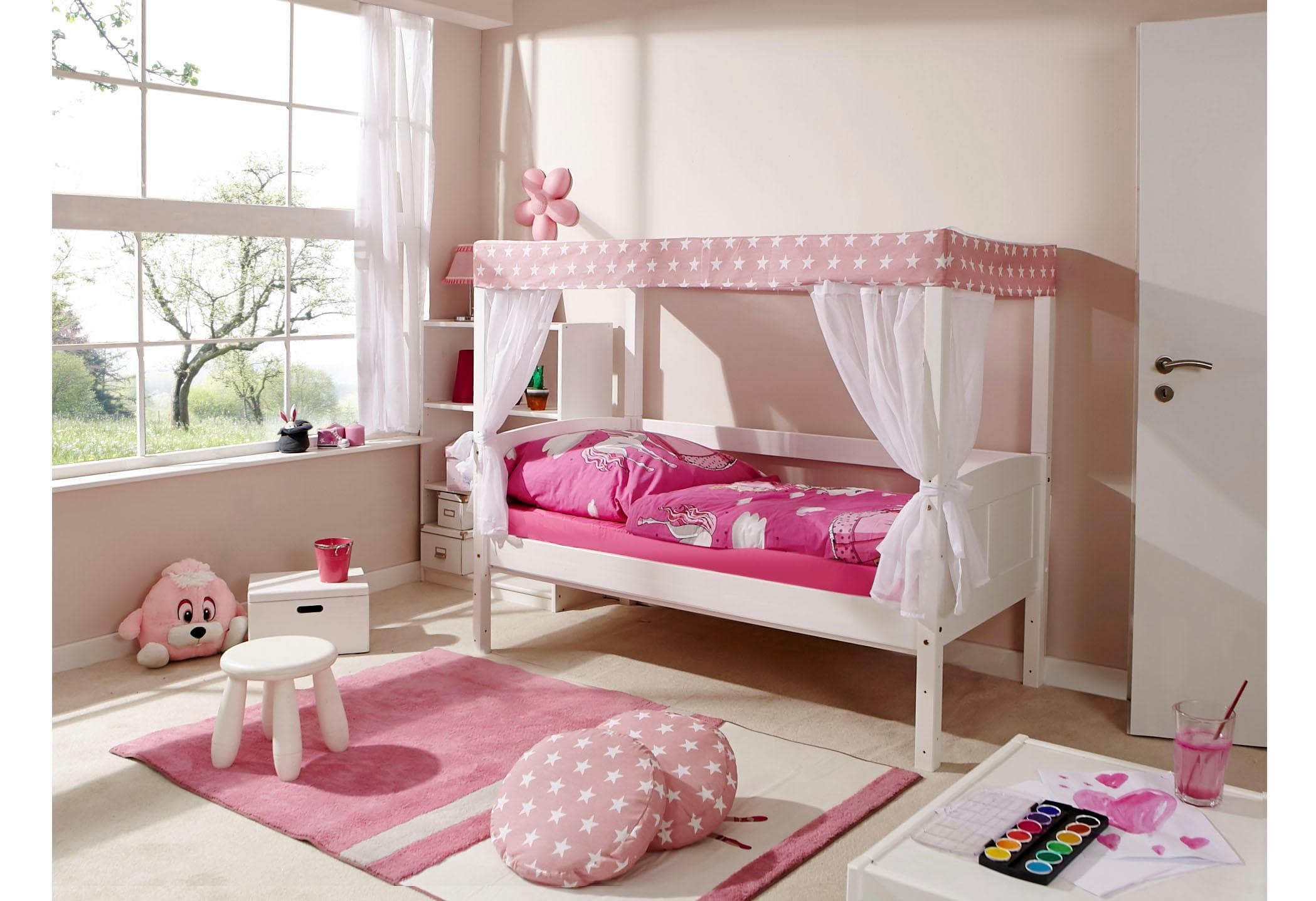 TICAA Himmelbett Lino Rosa FSC®-zertifiziertes Holz