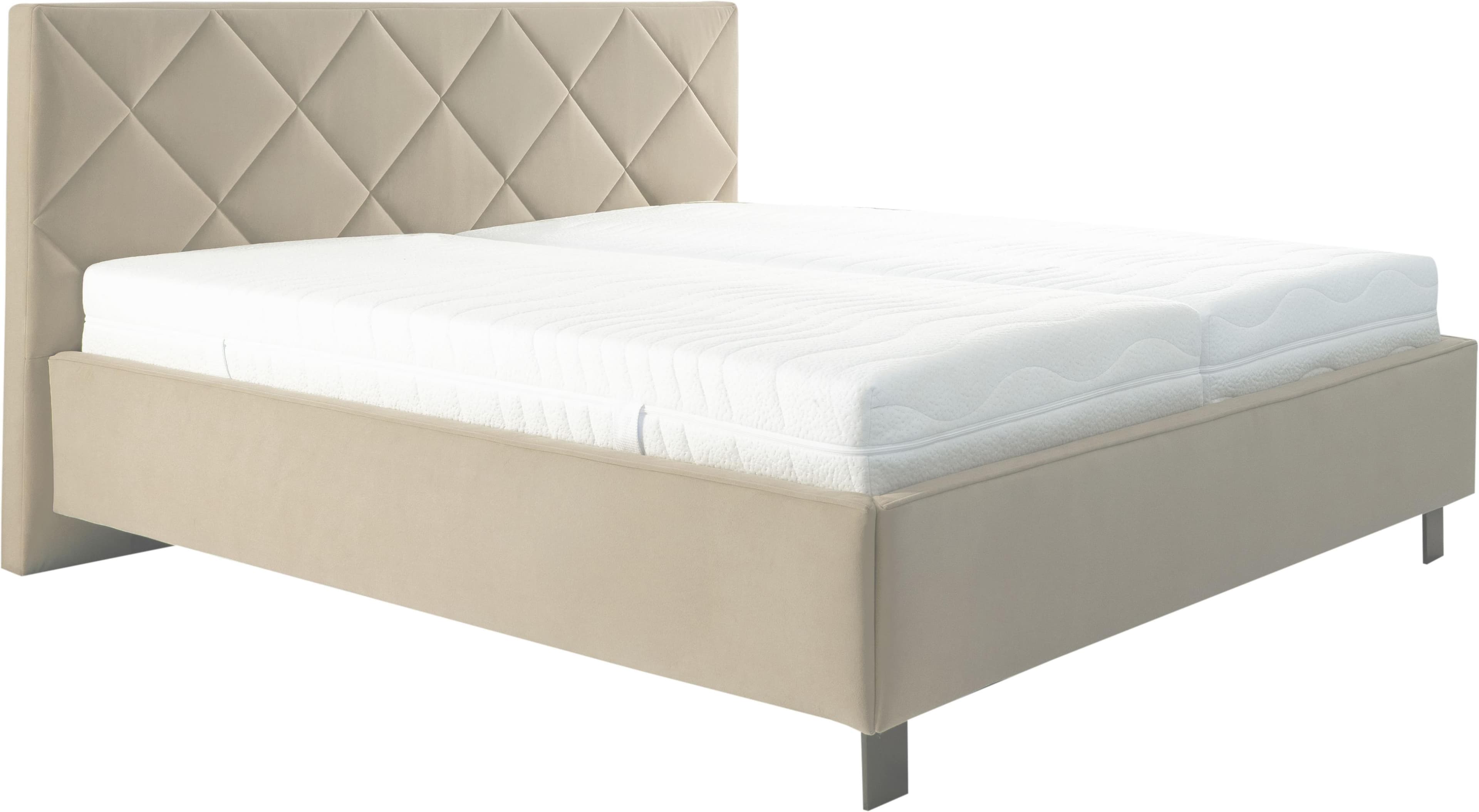 Polsterbett ALINA Nicuro cremebeige Samt mit verstellbarem Lattenrost