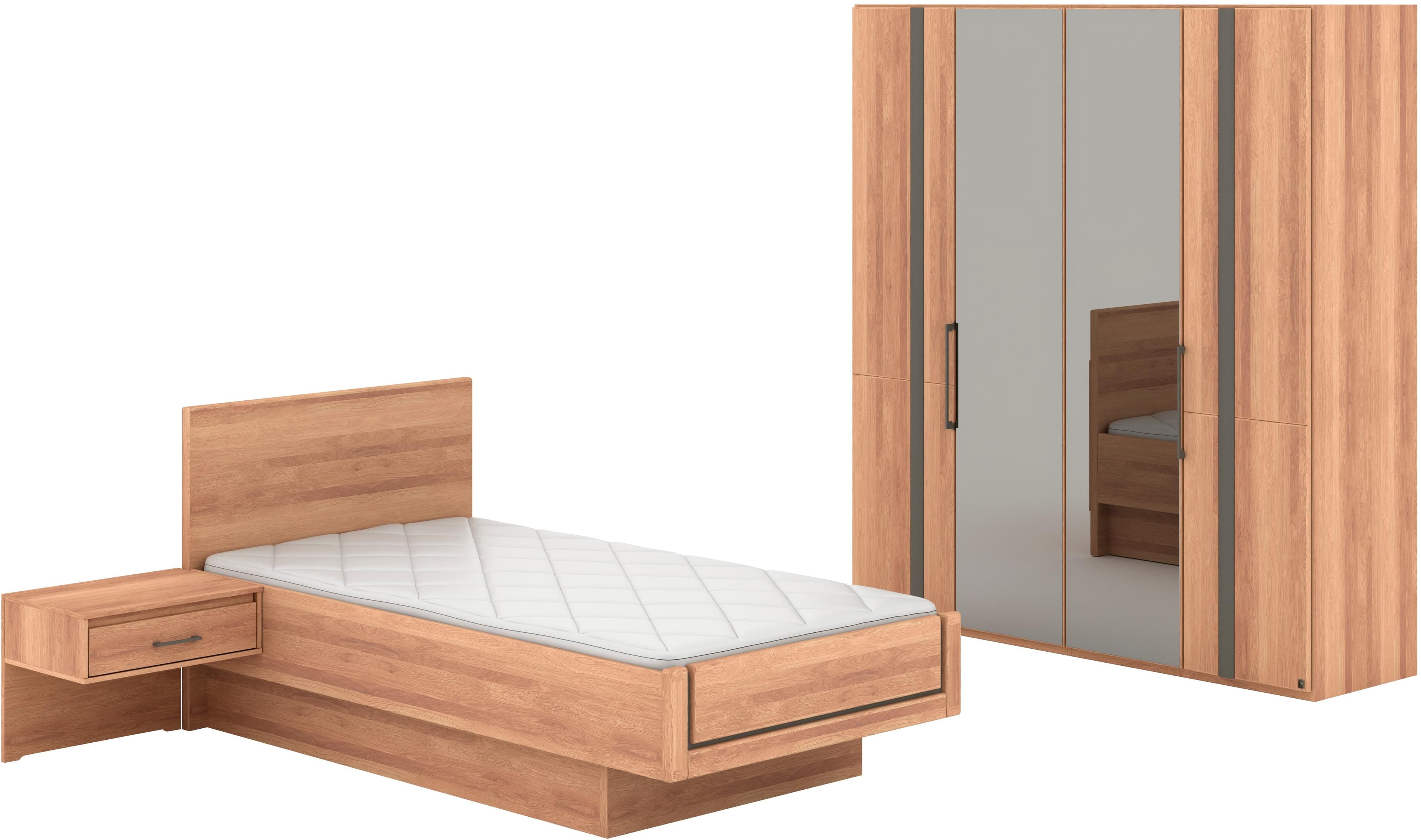 Schlafzimmer-Set MUSTERRING Sorrent, Kleiderschrank, Bett & Nachtkommoden, teilmassiv Eiche