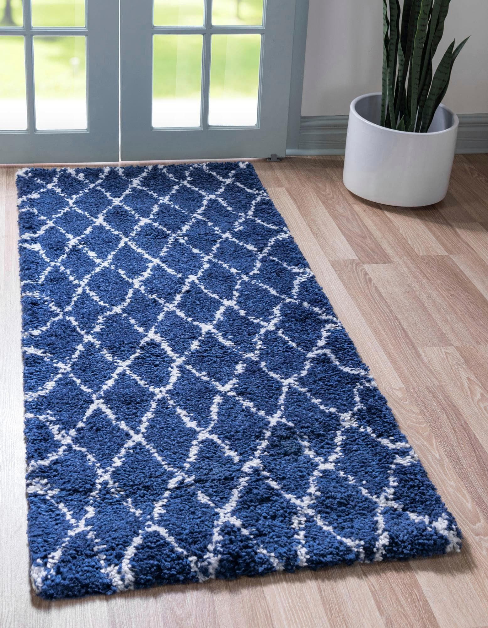MyFlair Hochflor-Läufer Temara Shag Marineblau/Elfenbein