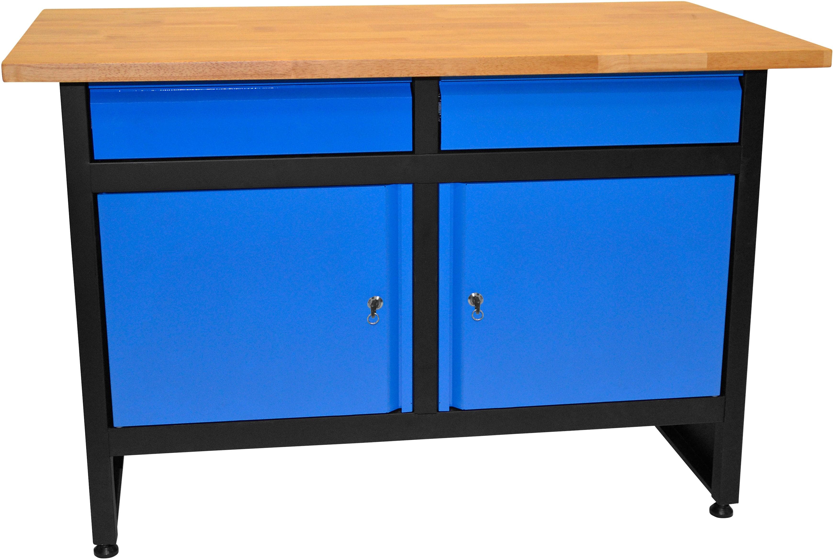 GÜDE GW 2/2 Werkbank Blau Massivholz Stahl 84x120 cm