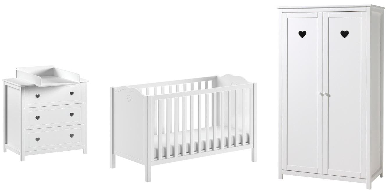 Vipack Babyzimmer-Komplettset Amori - Weiß Lackiert mit Herz-Ornamenten