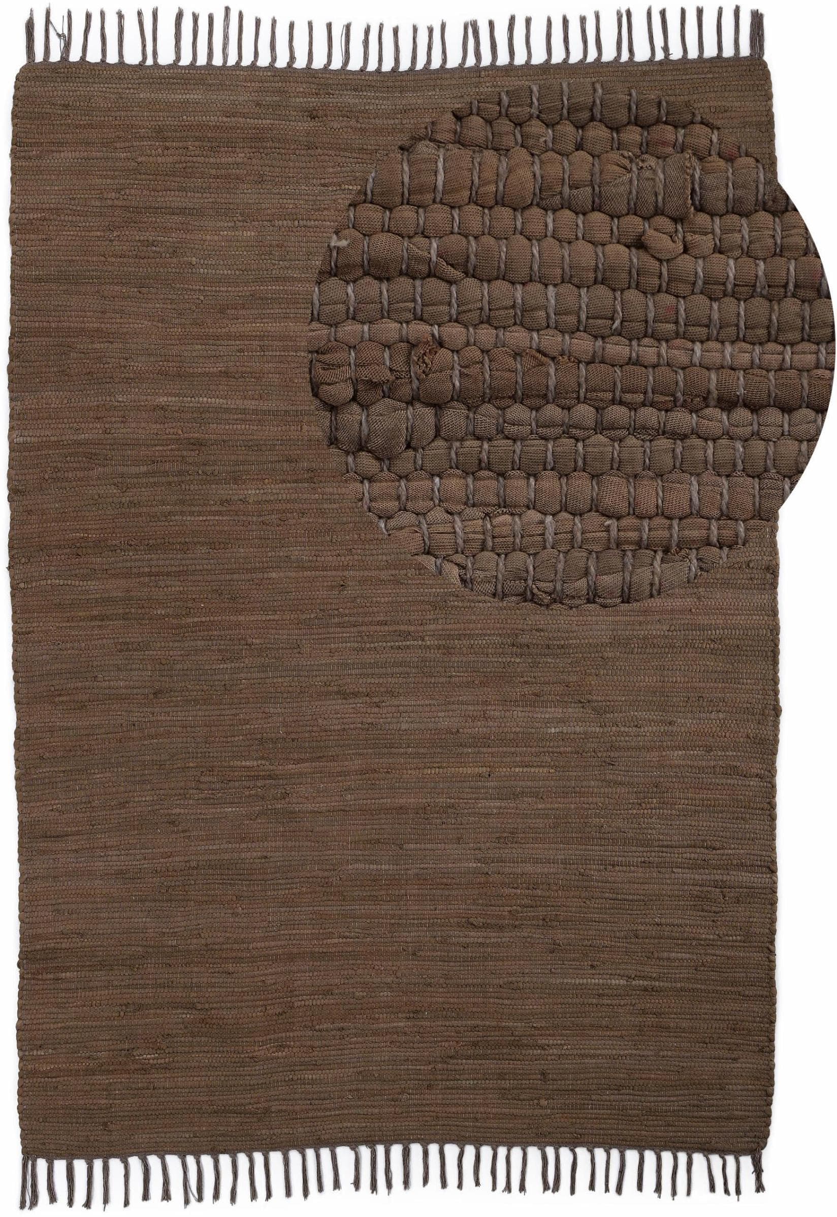 Home Affaire Handgewebter Baumwollteppich Handweb Uni - Wendeteppich mit Fransen