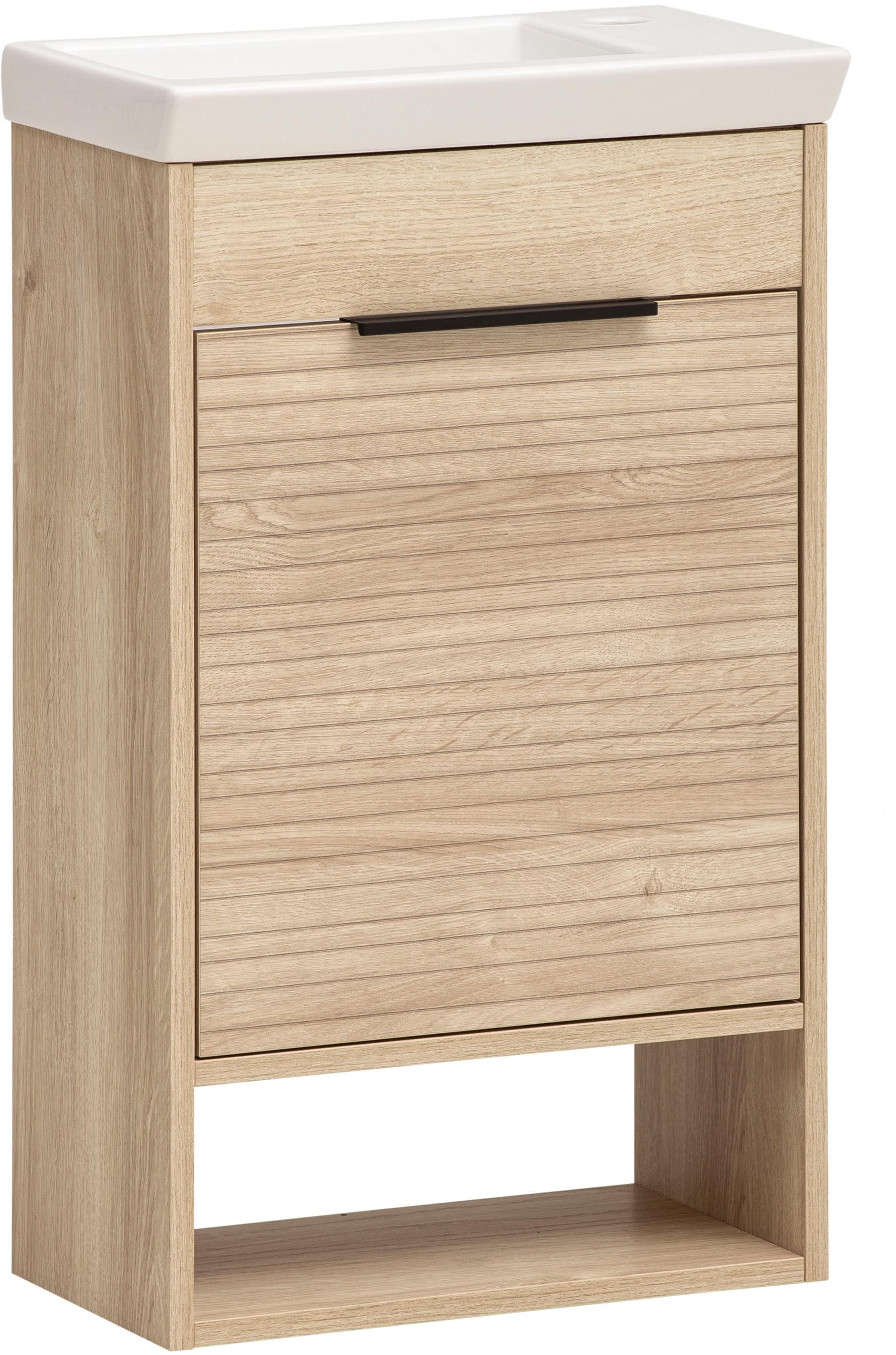 MÖBELPARTNER Waschbecken mit Unterschrank Mads Weiß-Eiche Modernes Design