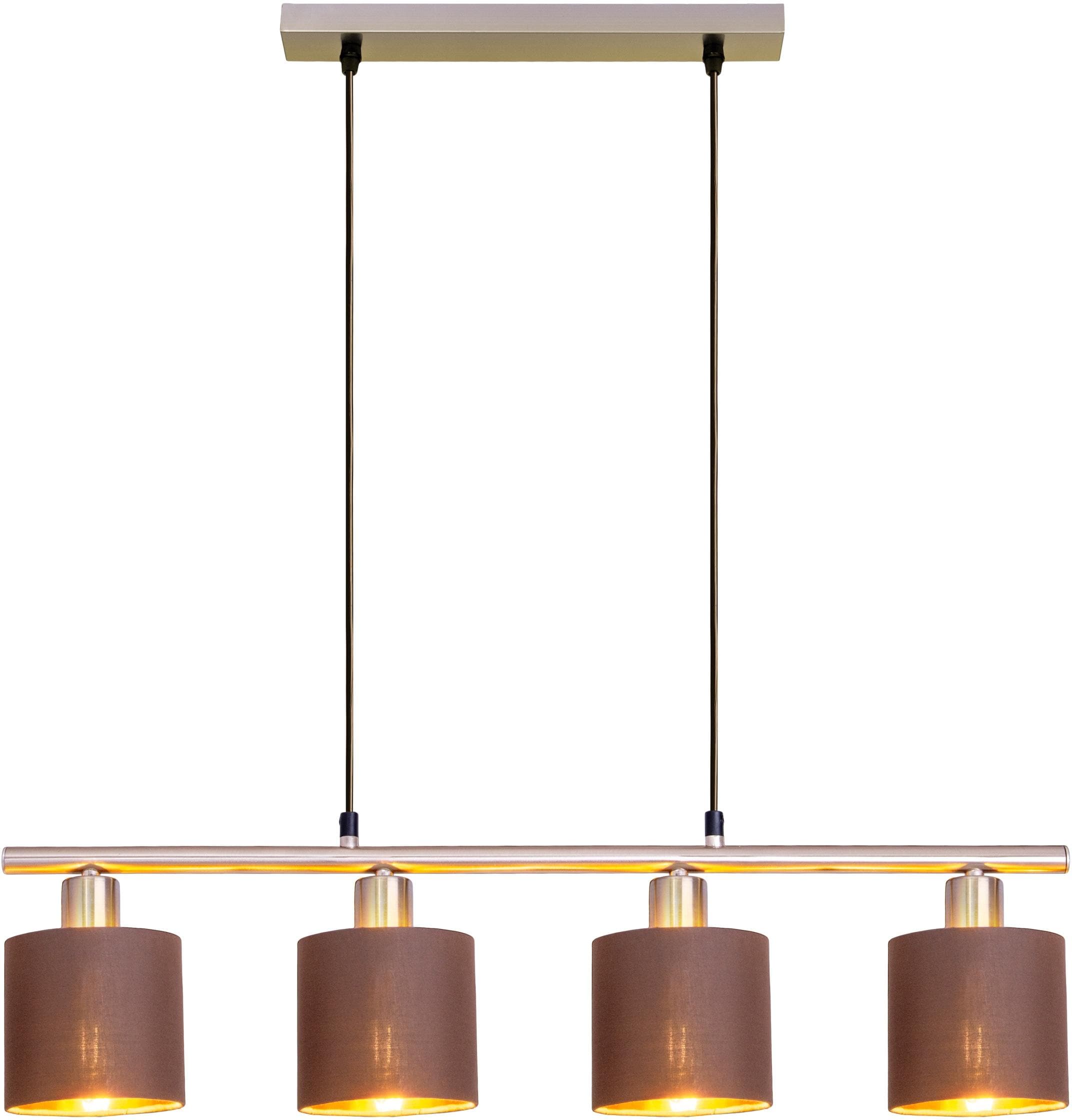 Näve Maron 4er Pendelleuchte: Braune Textilschirme mit Gold-Innenseite