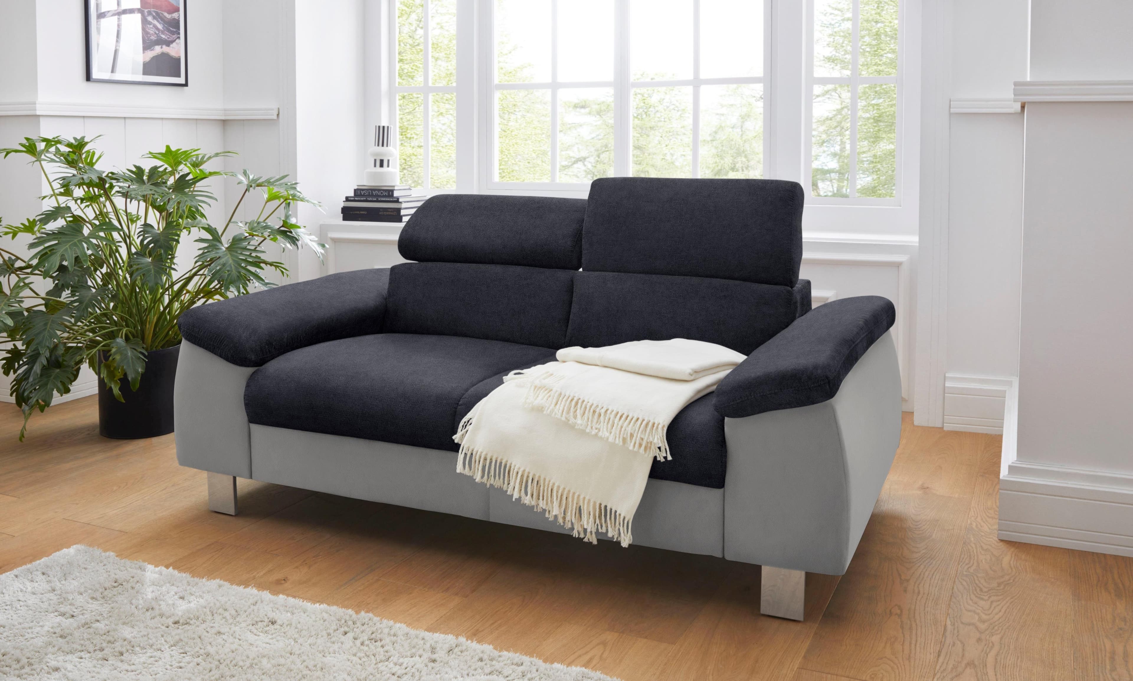 Polstergarnitur COTTA 'Komaris' 2er-Sofa & Hocker grau
