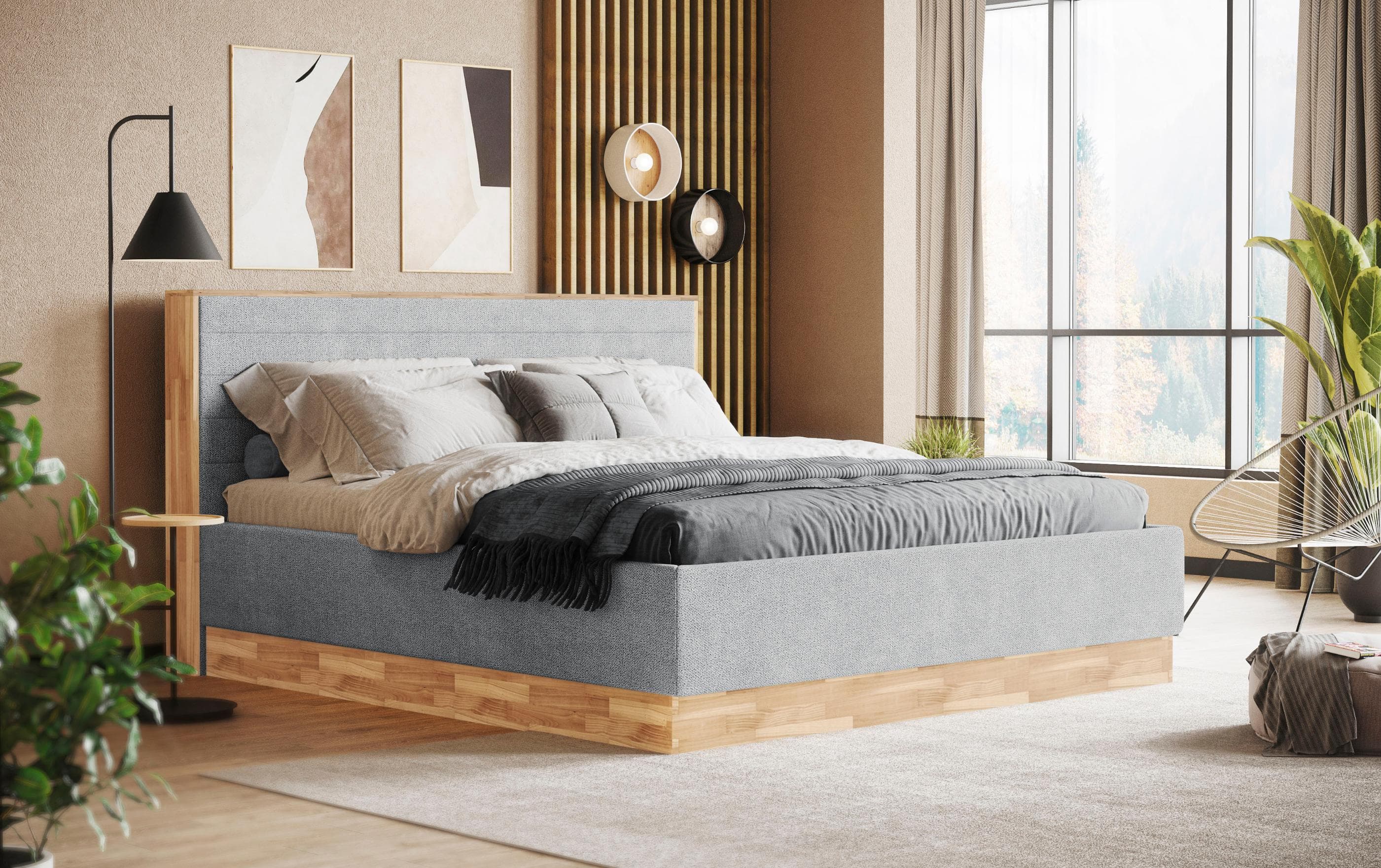 Polsterbett COTTA PESETA mit Bettkasten - Eiche/Schwarz