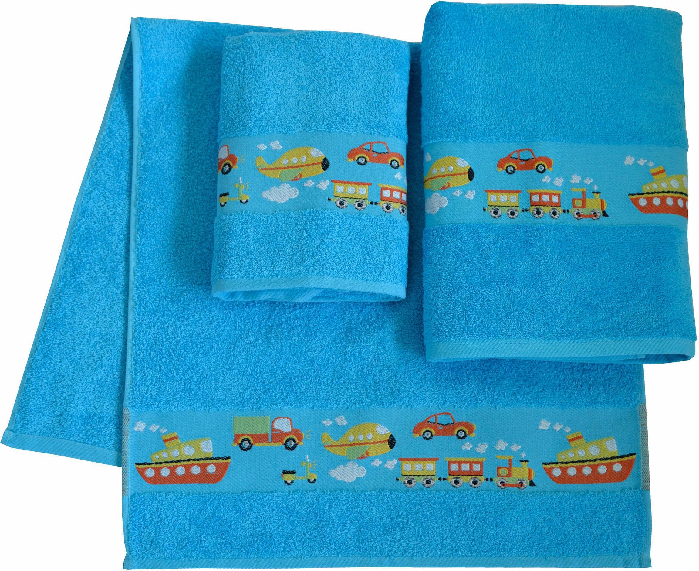 DYCKHOFF Handtuch Set Auto Blau 3-tlg. Walkfrottee