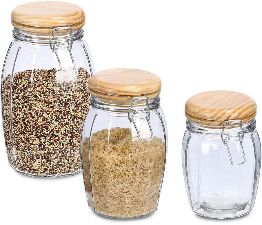 ZELLER Vorratsglas-Set 3-tlg. Transparent Bügelverschluss Kiefernholz