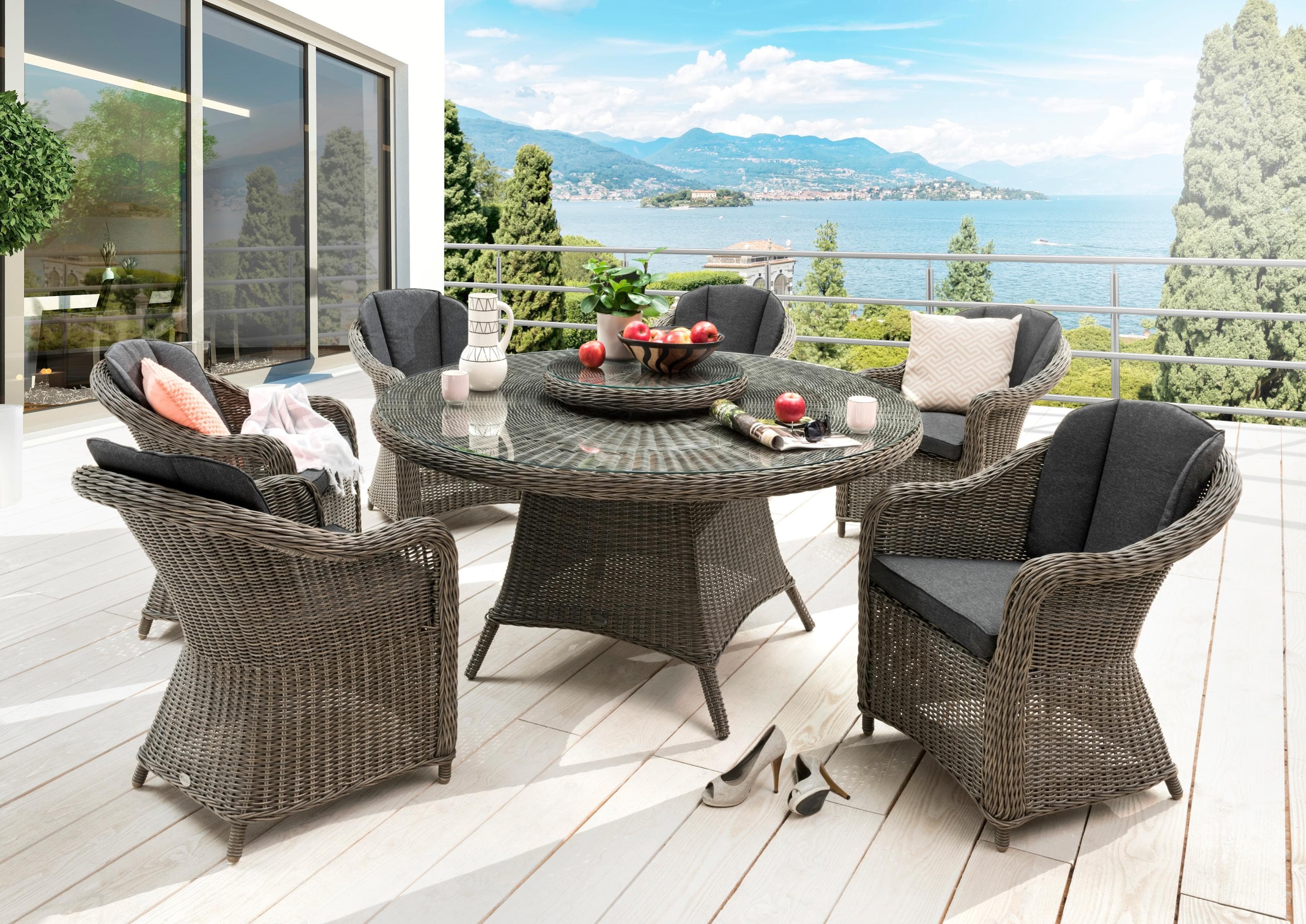 Garten-Essgruppe DESTINY MALAGA LUNA Grau - 6 Sessel + Tisch