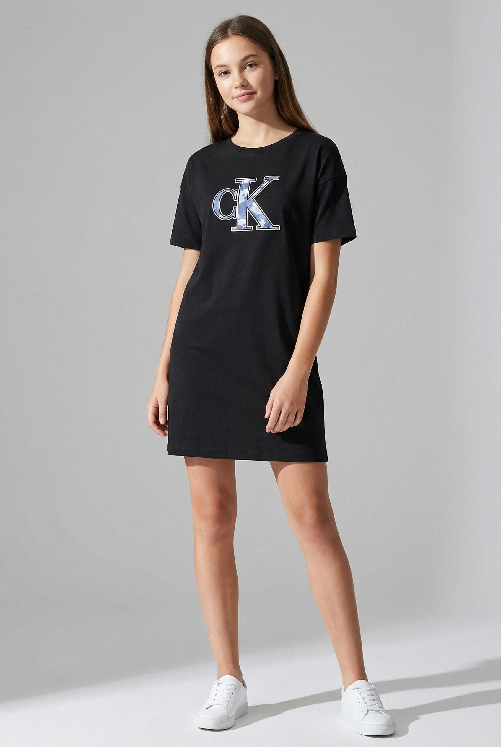 Calvin Klein Jeans Shirtkleid T-Shirt Dress Logo Schwarz Mädchen
