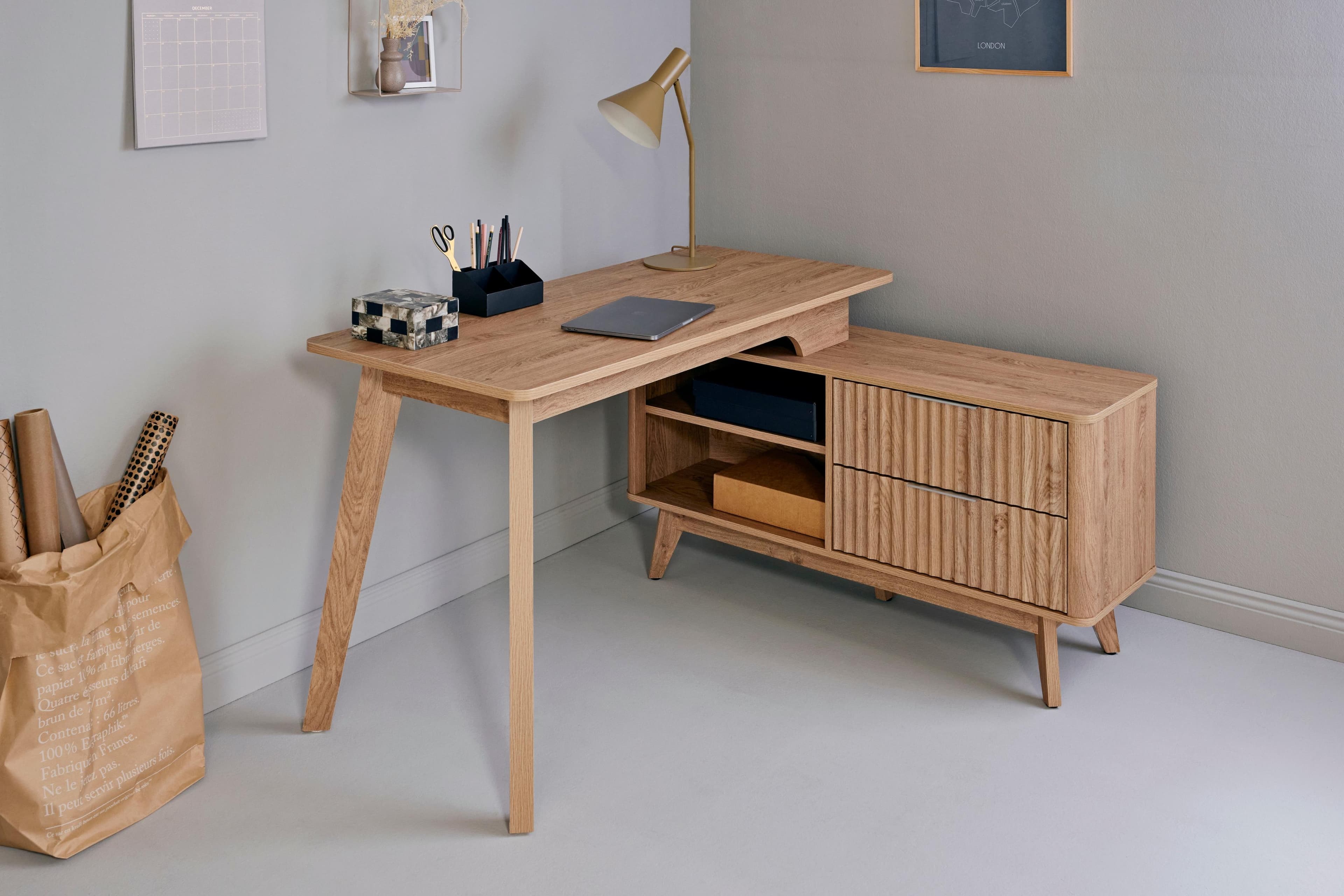 Jahnke Eckschreibtisch WAVE C 150 E Braun Retro