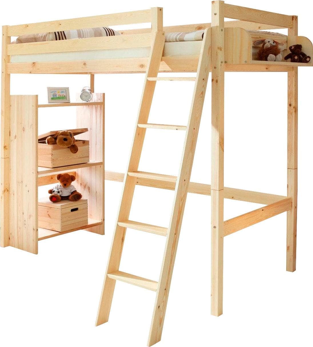 TICAA Hochbett mit Rollrost in Kiefernholz - Platzsparend & Sicher