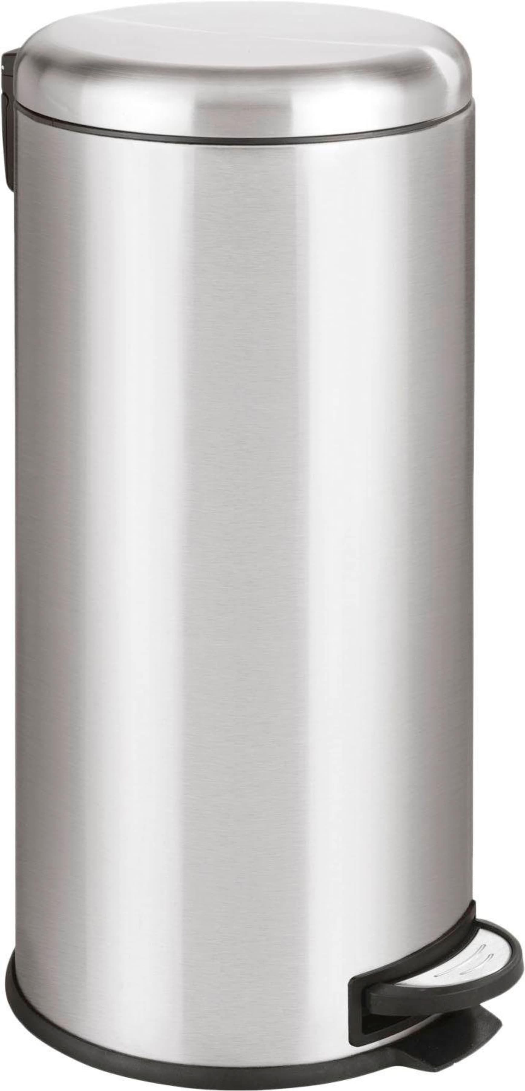 WENKO Leman Mülleimer 30 Liter Silber Klappdeckel mit Tretmechanismus