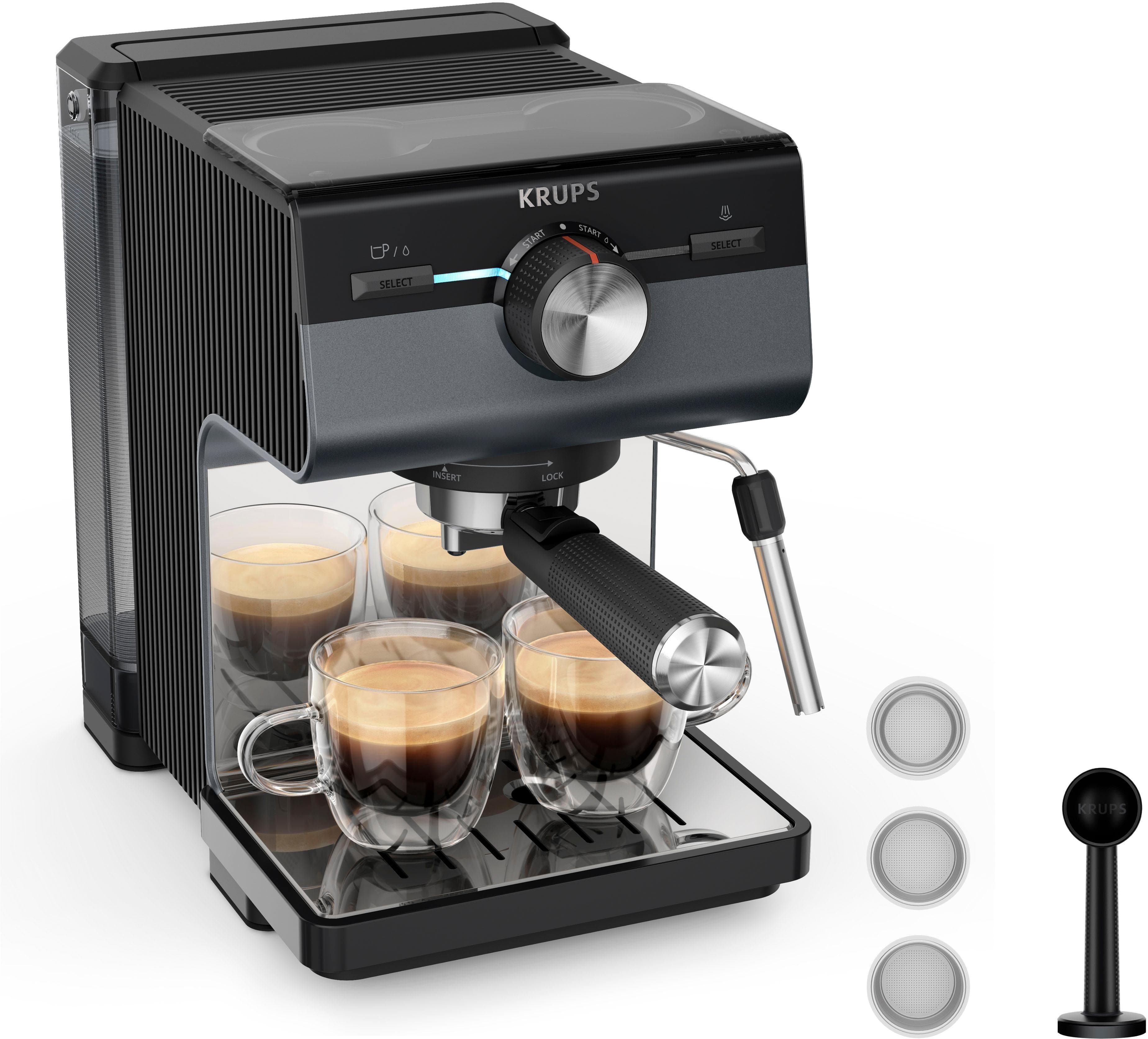KRUPS Espressomaschine XP384G Authentic+ Siebträger Dunkelgrau