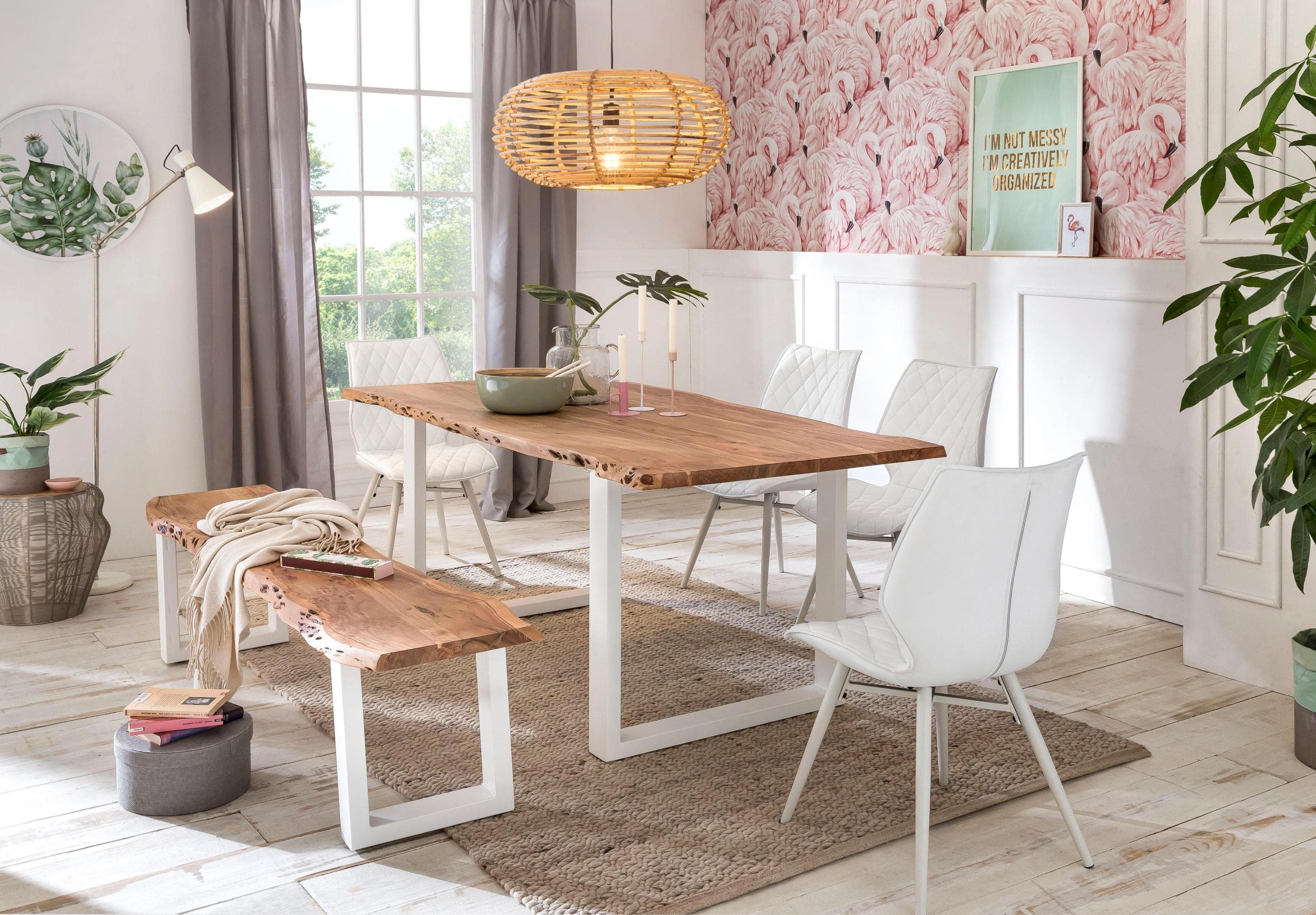 Home Affaire Esstisch Manhattan Beige Weiß Massivholz Akazie