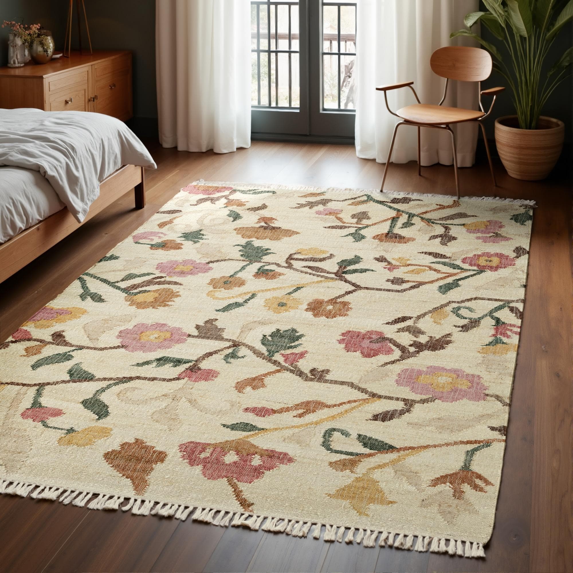 ELLE DECORATION Kelim Violette Teppich Creme Multifarben Handgewebt