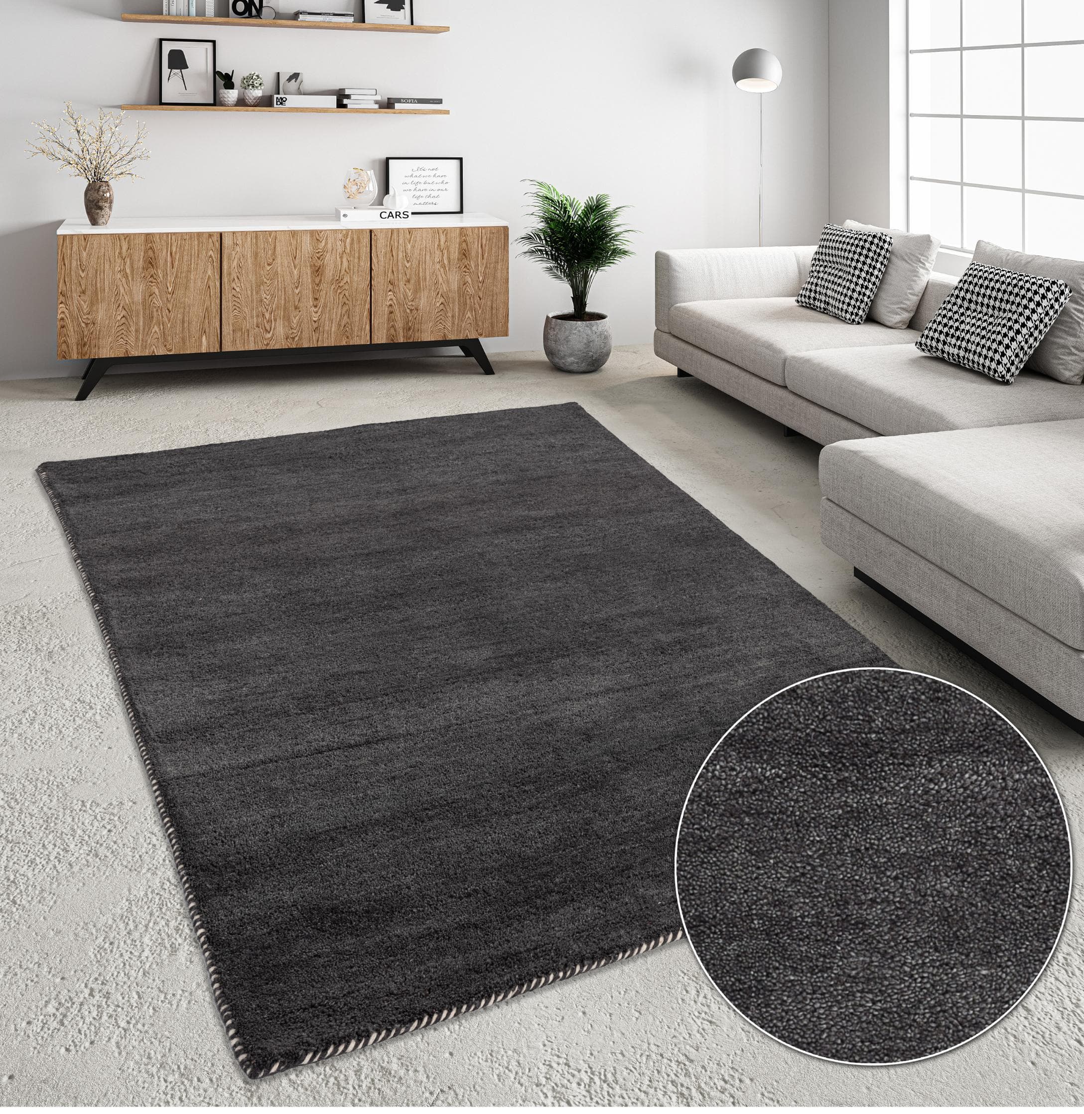 Handgefertigter Gabbeh-Teppich in Grau und Dunkelgrau