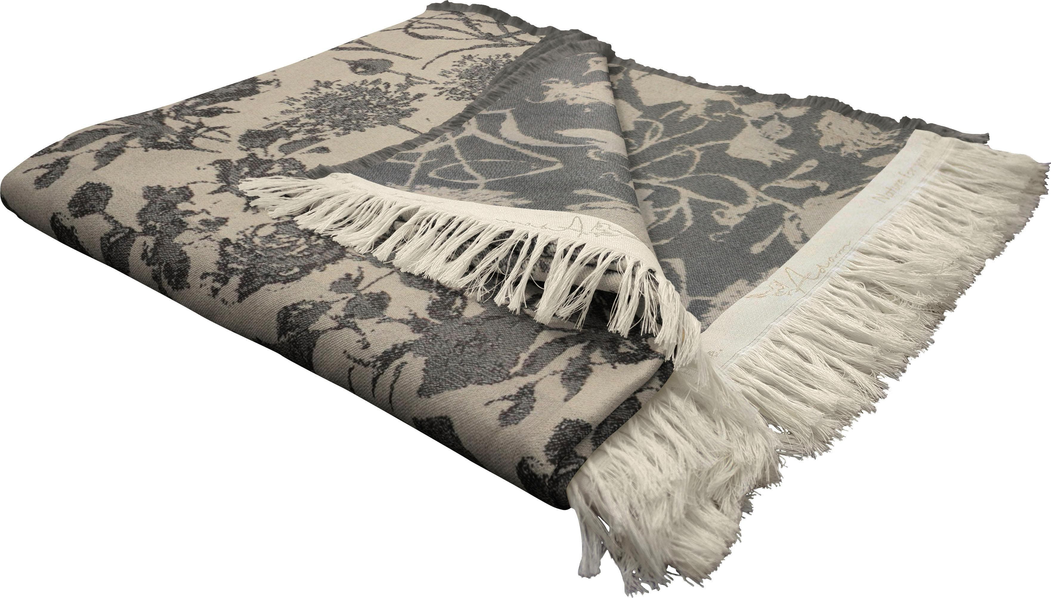 ADAM Wohndecke Flower Cuvée Grau Taupe Baumwolle Florales Design