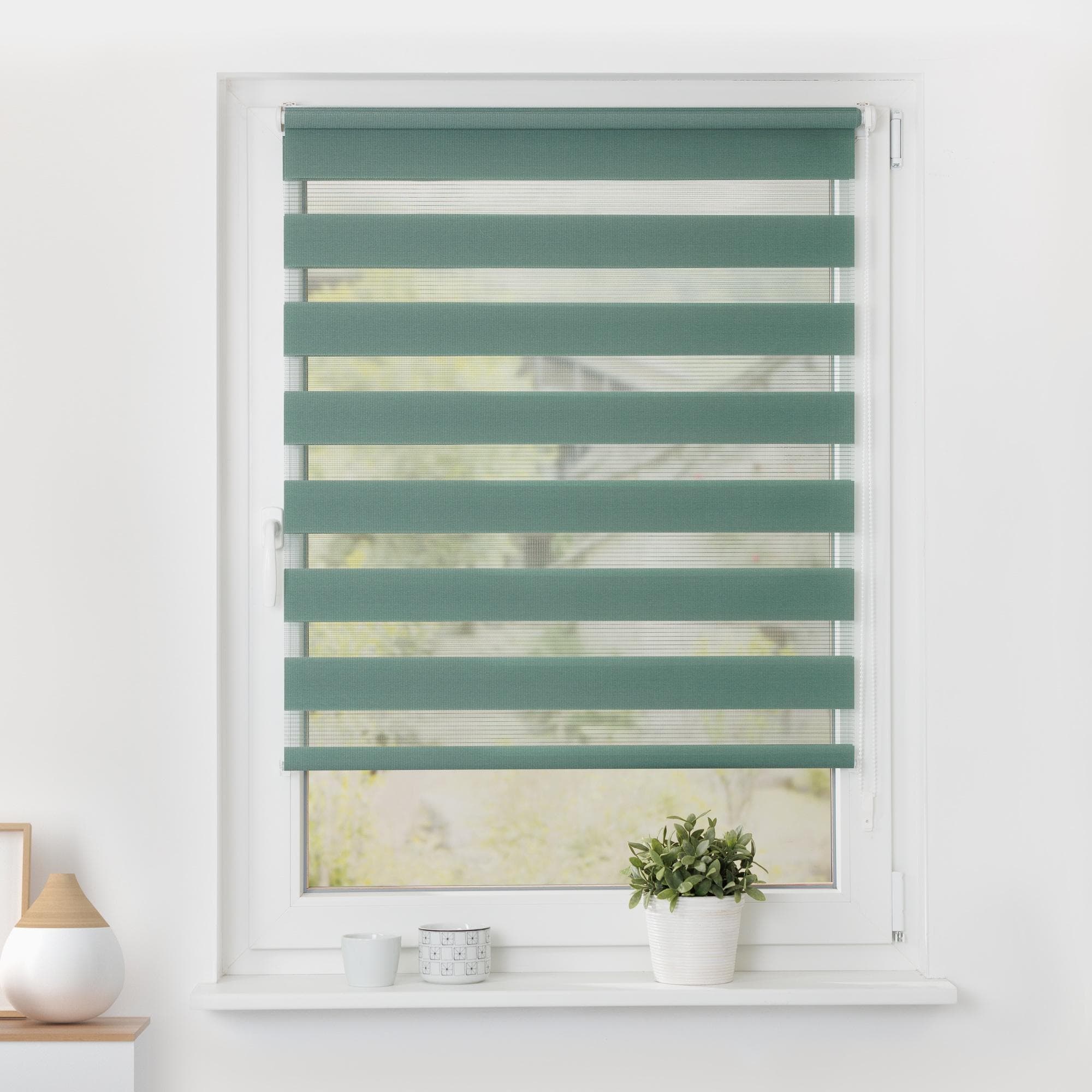 Doppelrollo Modern Polyester Grün, Salbei, Weiß 75x150 cm