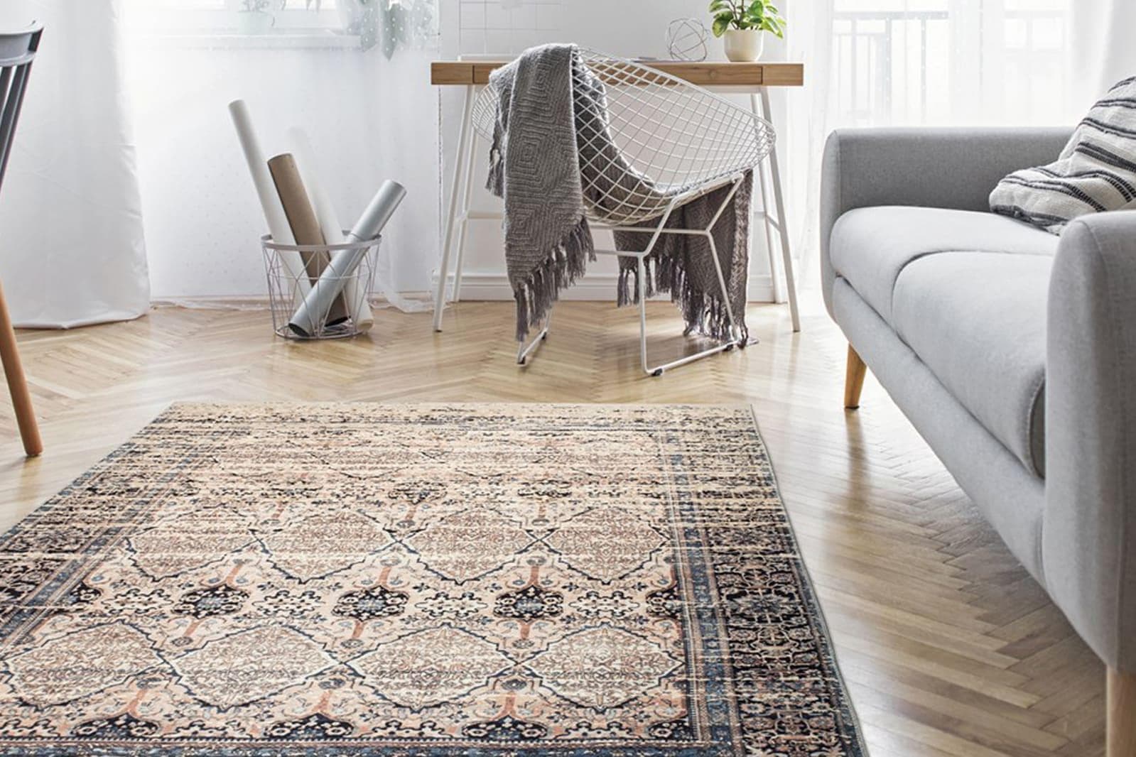 Arte Espina Teppich Galaxy 1400 Beige Blau Vintage Flachflor