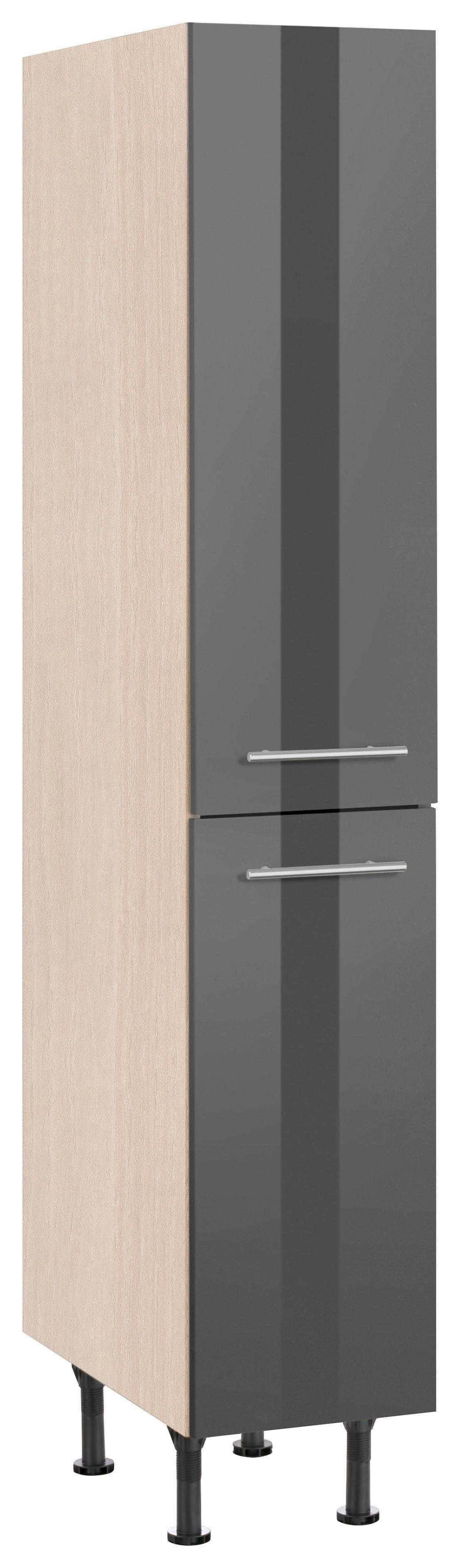OPTIFIT Apothekerschrank Bern Grau Hochglanz/Akaziefarben