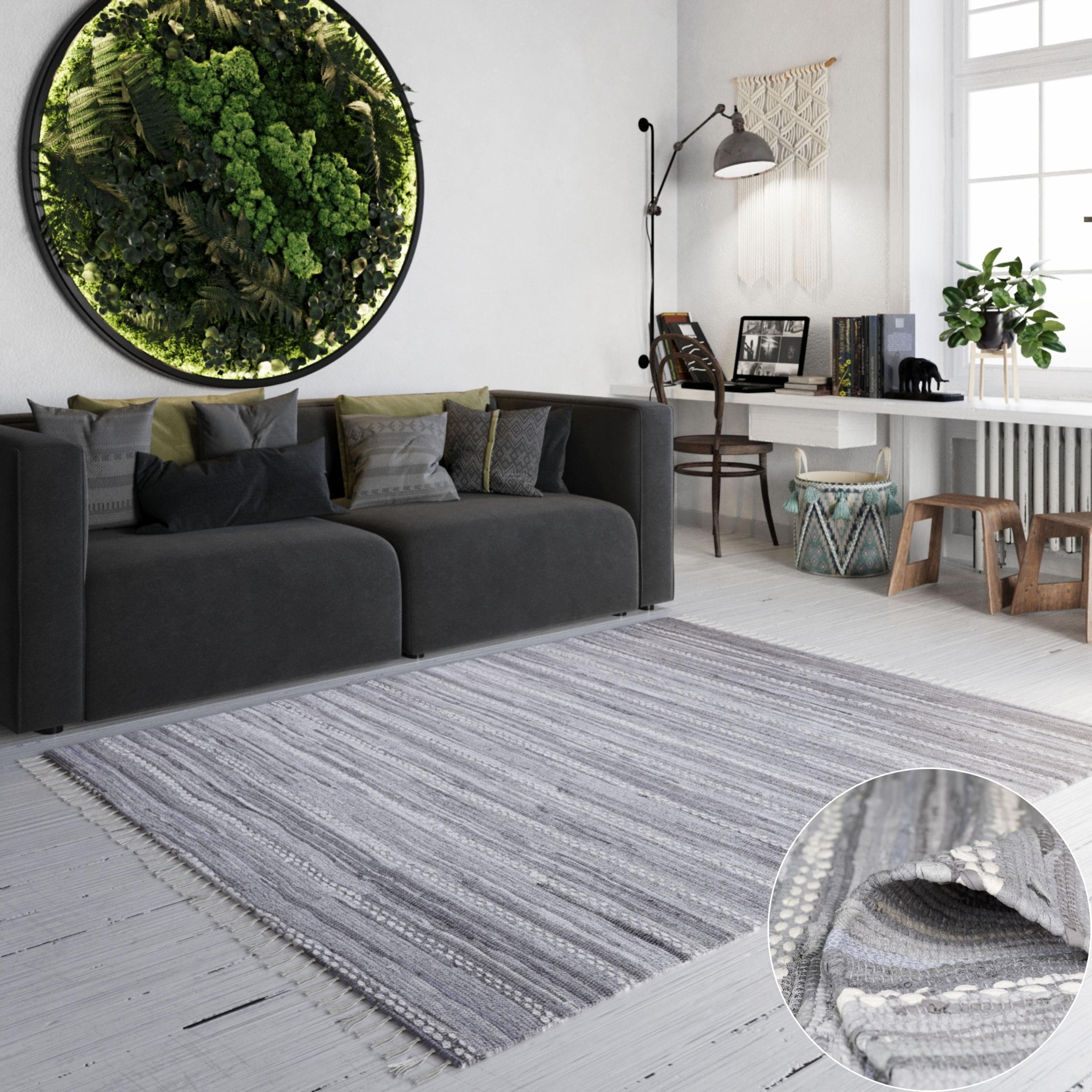 Home Affaire LeVivier Handgewebter Baumwollteppich mit Fransen