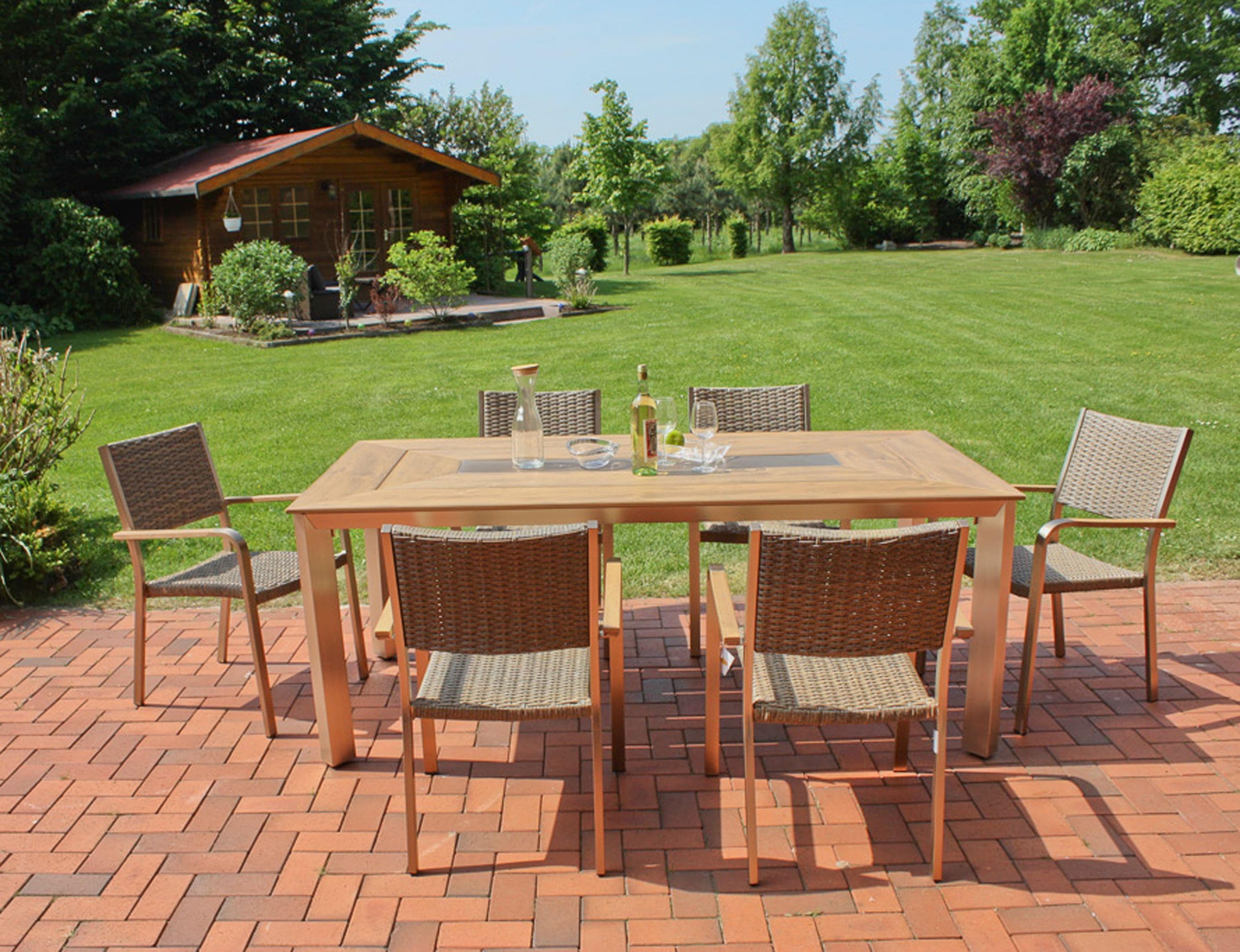 7-teilige Garten-Essgruppe aus Aluminium mit stapelbaren Stühlen