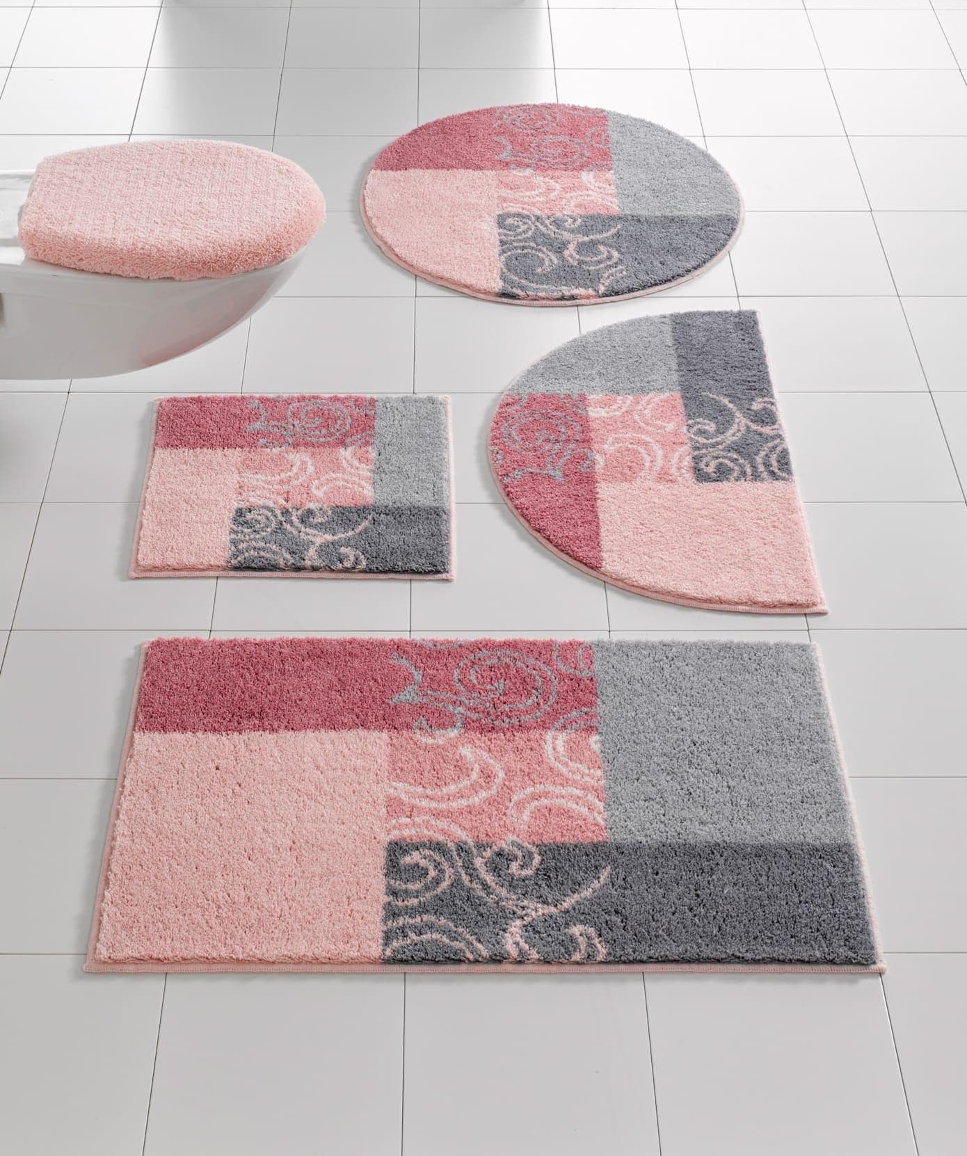 Badematte GRUND Grau-Rosé WC-Vorleger mit Ausschnitt