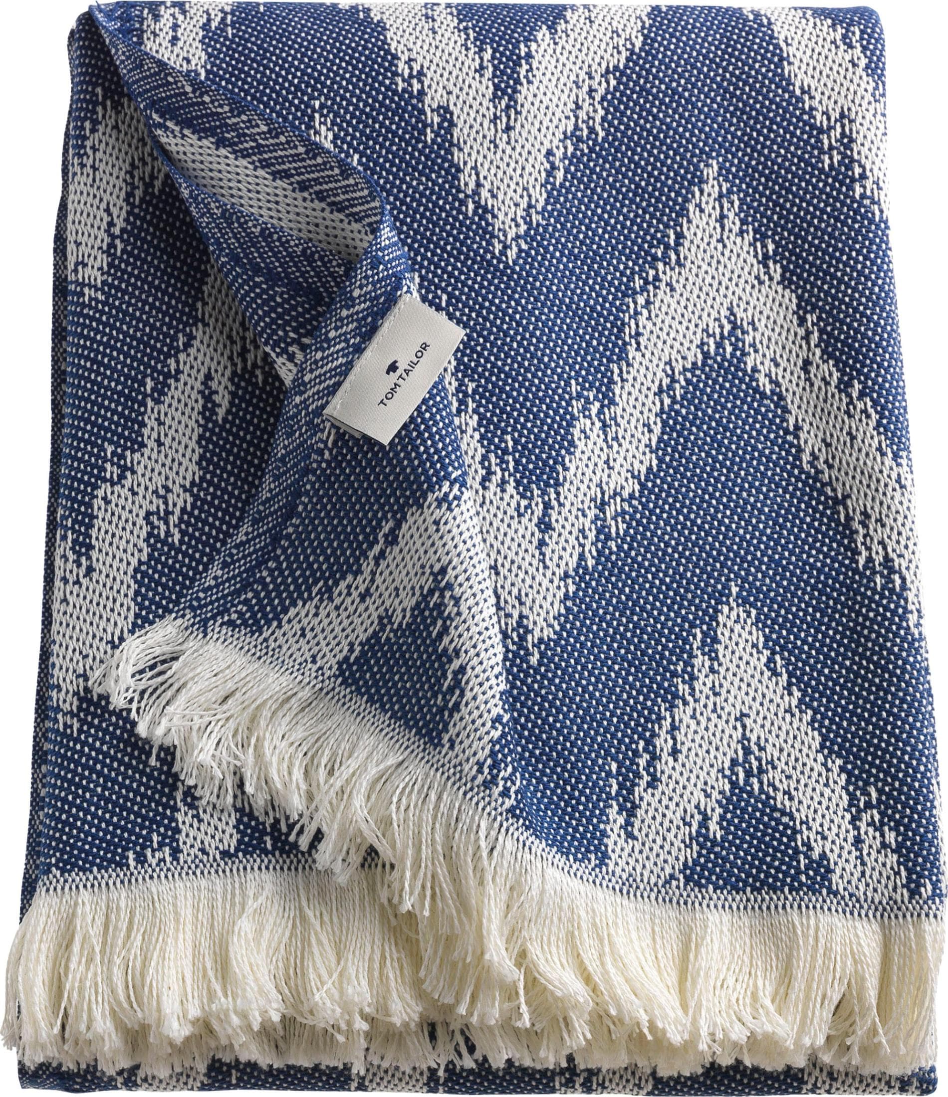 TOM TAILOR ZIGZAG Sommerdecke Blau - Kuscheldecke mit Fransen