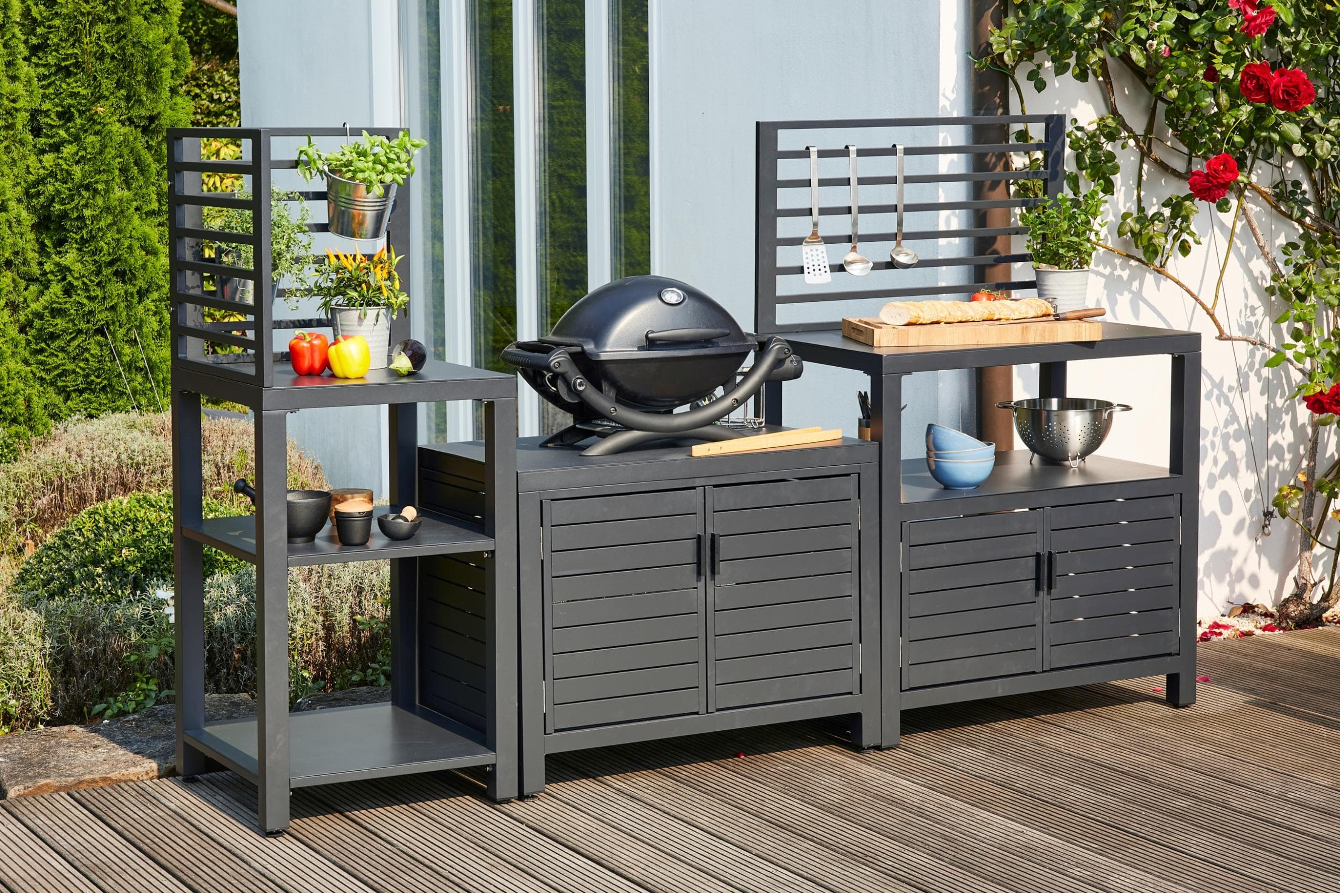 Siena Garden Outdoor-Küchenmodul Texas 3-tlg. Grau/Weiß Aluminium