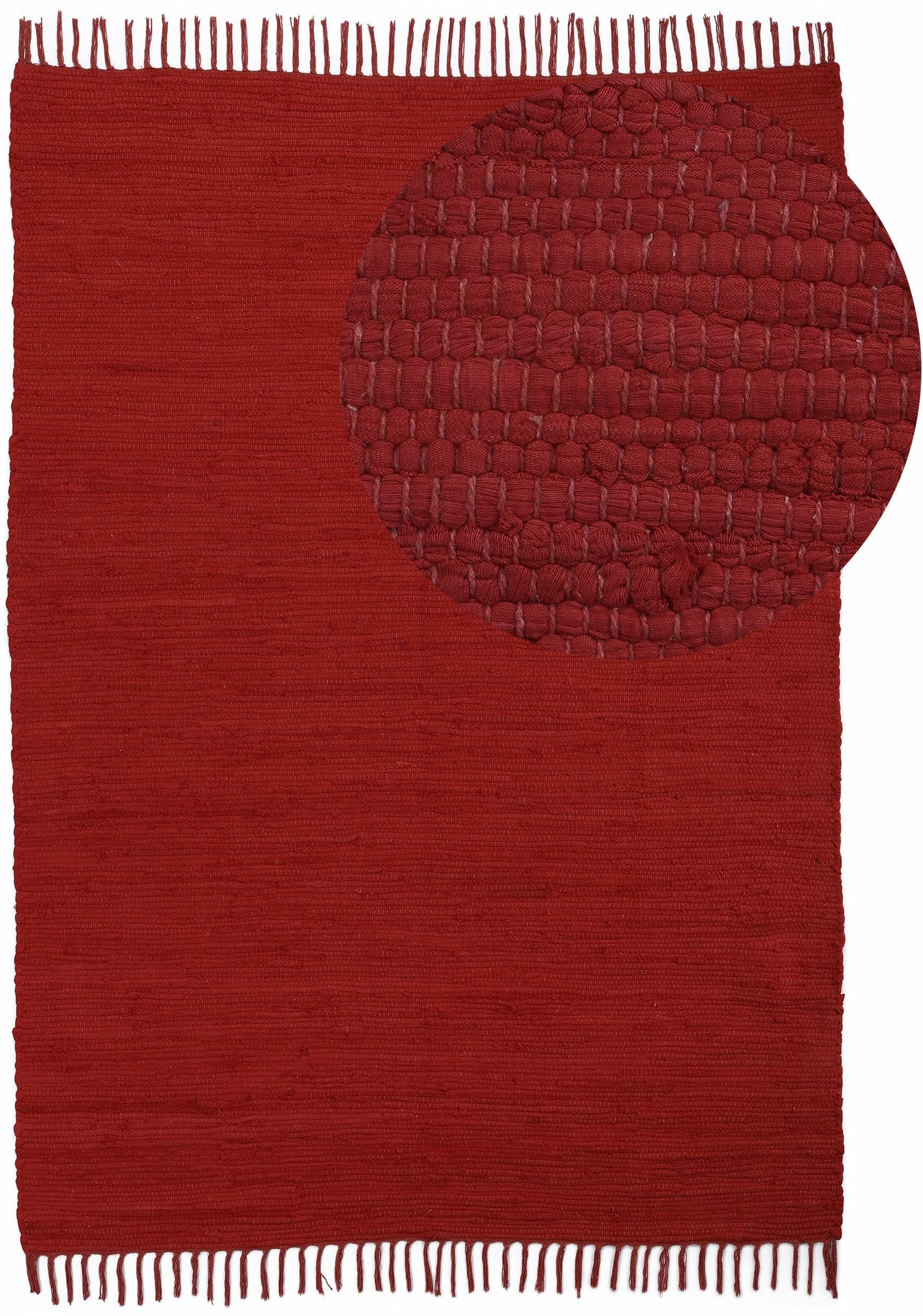 Home Affaire Handgewebter Baumwollteppich Handweb Uni - Wendeteppich mit Fransen