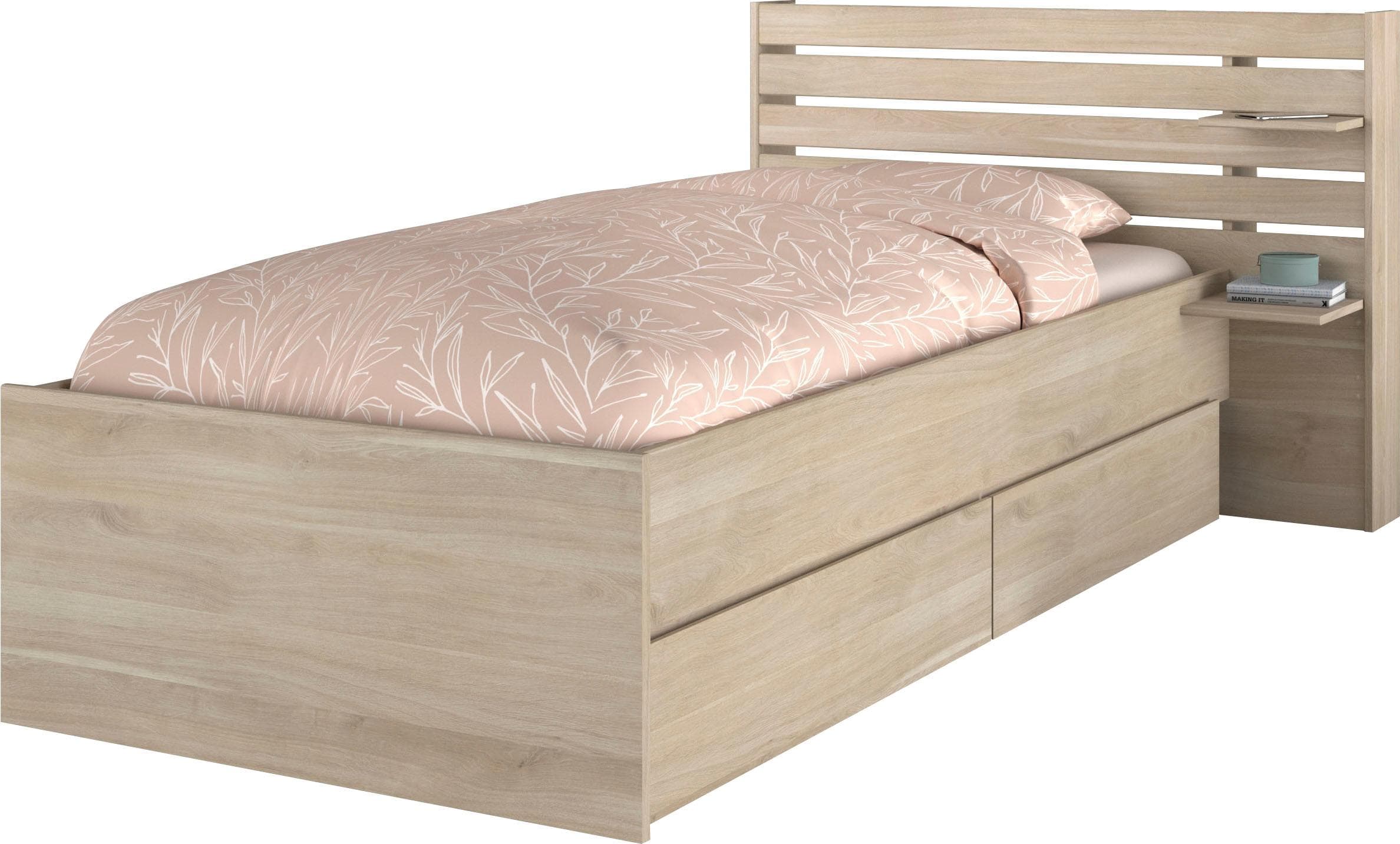 Parisot Stauraumbett Escale Beige Japanische Eiche mit 2 Schubkästen
