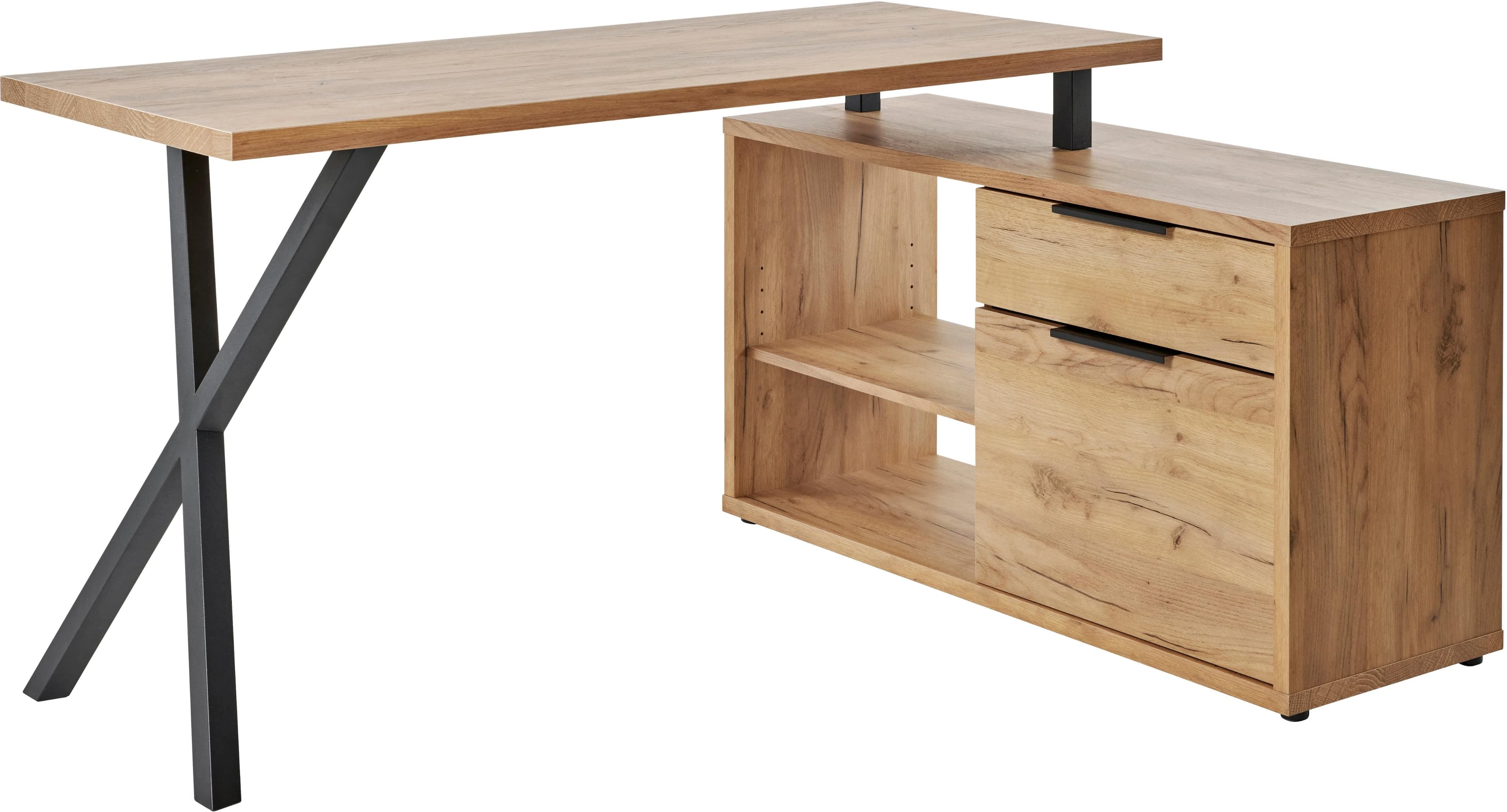 Jahnke X-TRA C 145 E Eckschreibtisch Braun/Schwarz X-Gestell