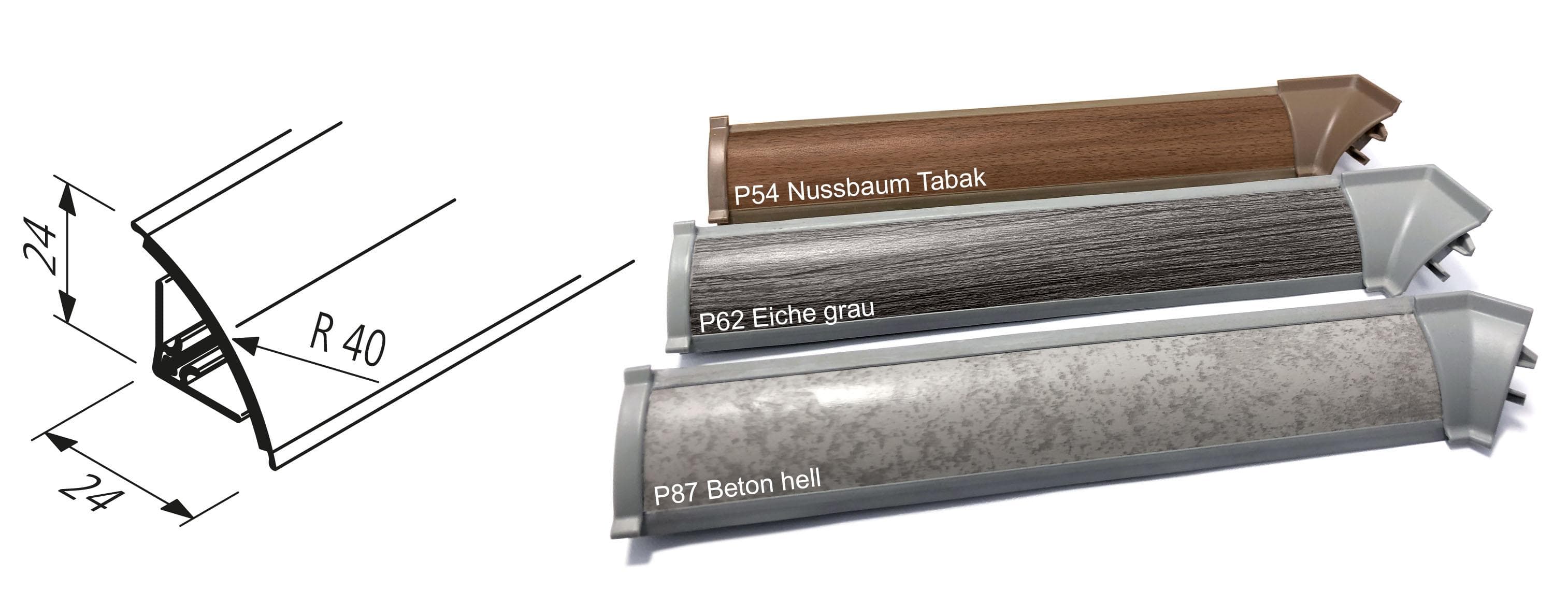 Abschlussleiste aus MDF-Trägerplatte, betonfarben hell, Holzstruktur
