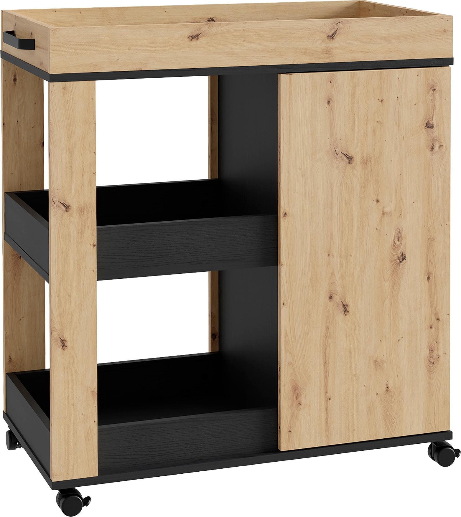 FORTE Barschrank Hydra Serie - Artisan Eiche & Schwarz Metallgriffe