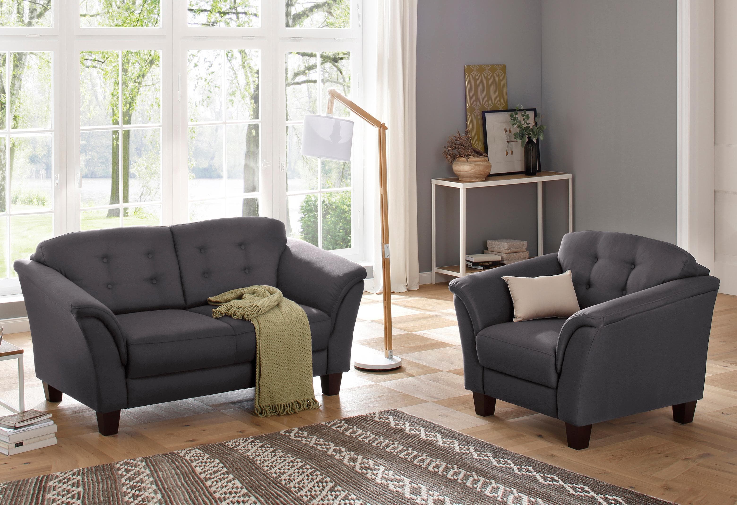 HOME AFFAIRE Sessel Trondheim Anthrazit mit Federkern und Knopfheftung