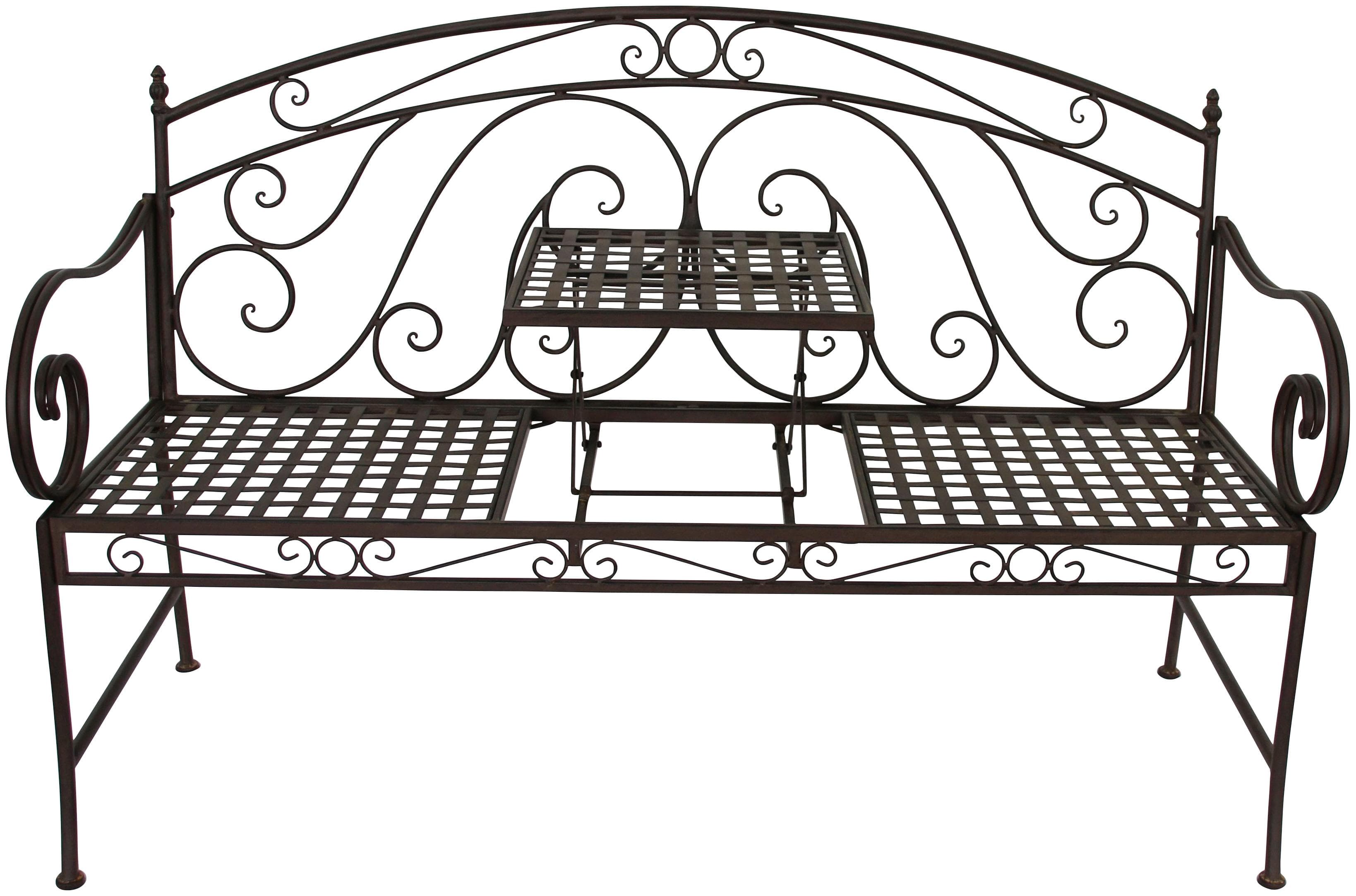 Gartenbank mit klappbarem Tisch und Zierdetails