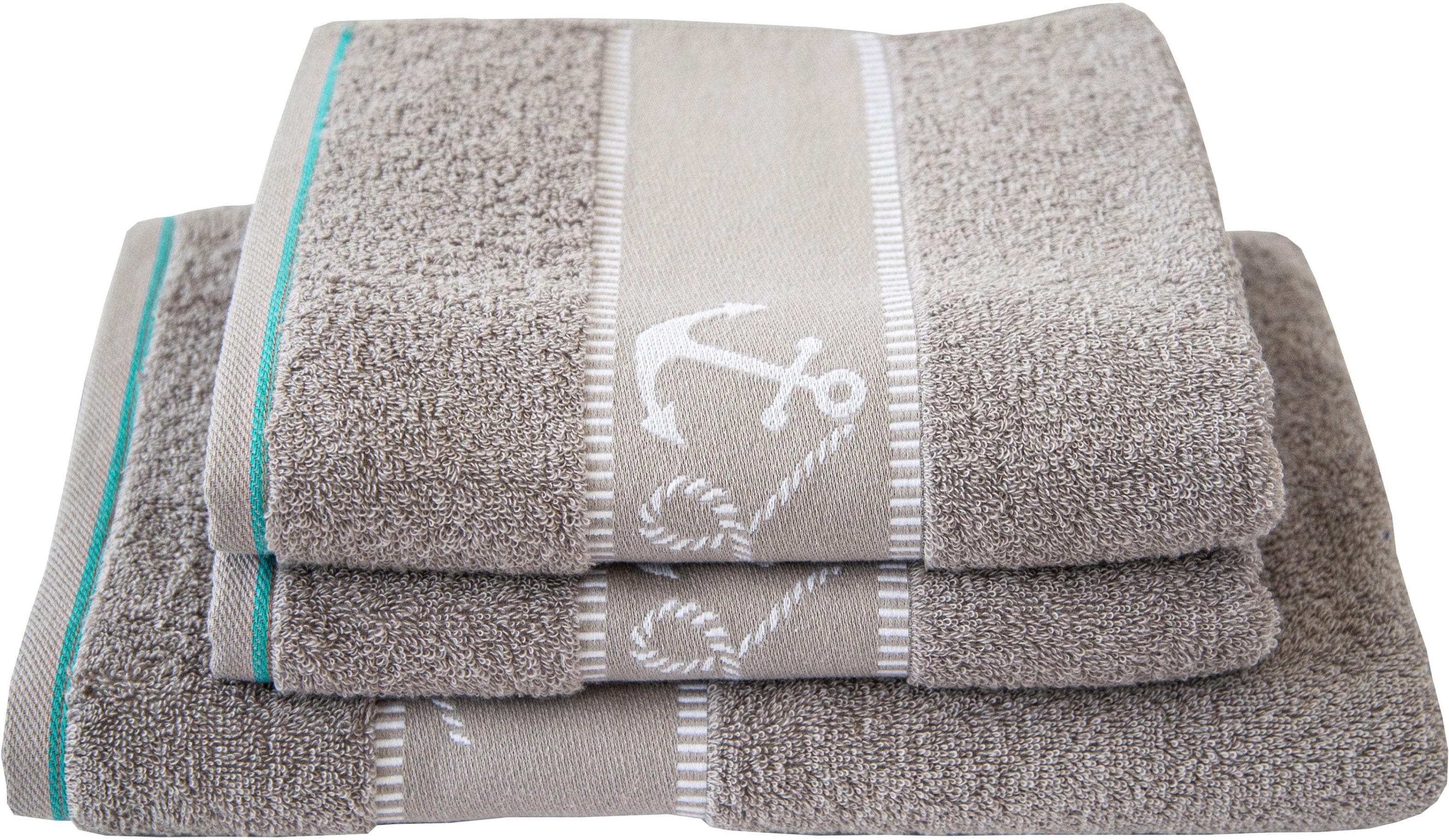 DYCKHOFF Handtuch Set Maritim Voyage Grau 3-tlg. Frottier