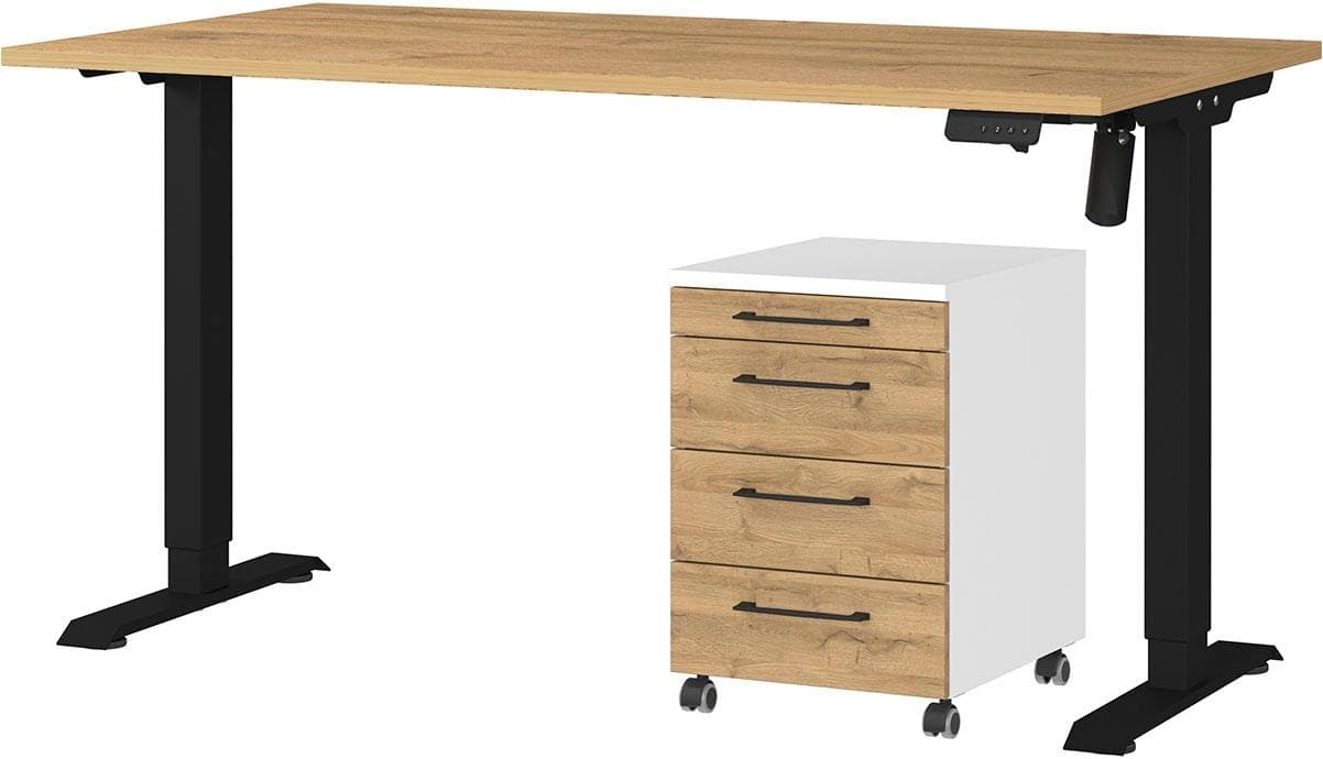 GERMANIA Büromöbel-Set Profi 3.0 Weiß Eiche Schreibtisch Rollcontainer