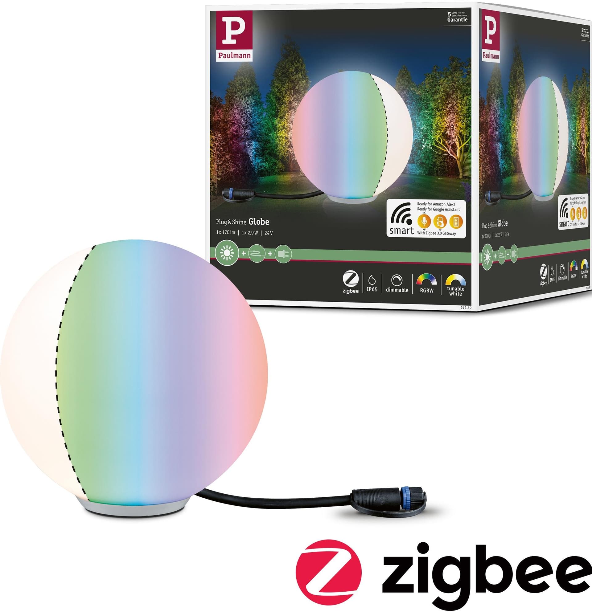 PAULMANN LED Kugelleuchte Plug & Shine Weiß RGBW ZigBee