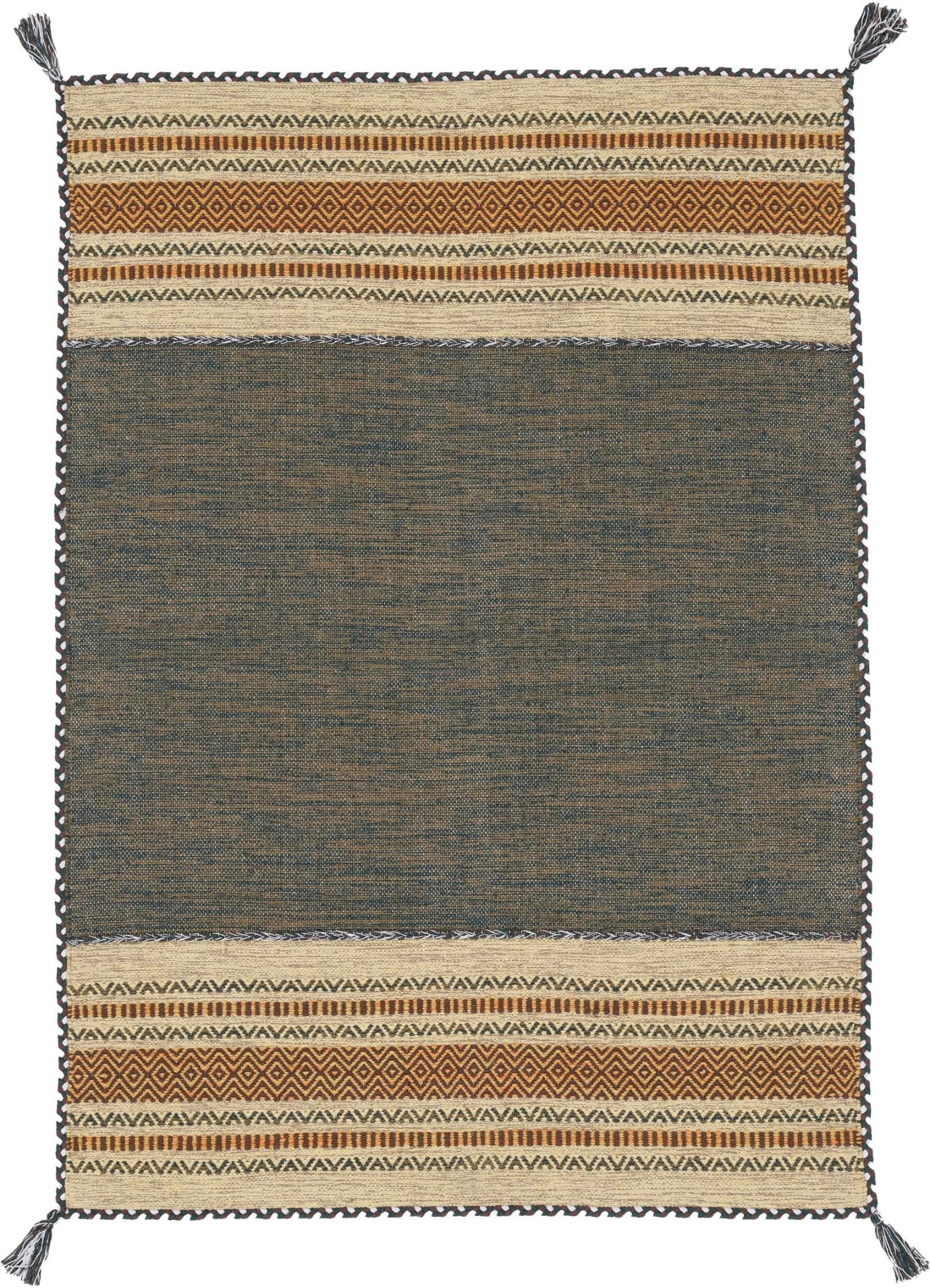 CARPETFINE Kelim Azizi Teppich Grün Handgewebt Wendeteppich