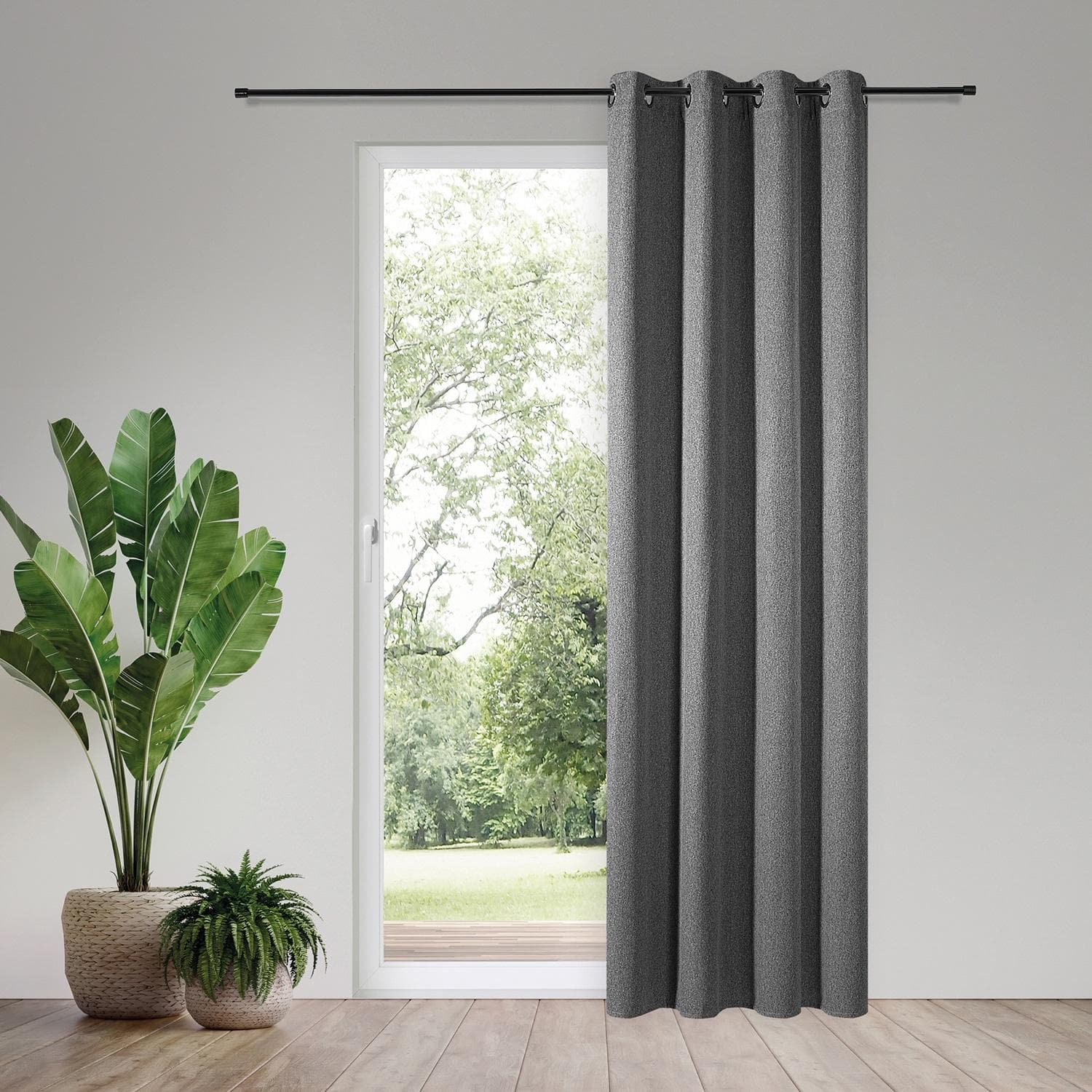 Gerster Ösenschal uni Blackout Gardine grau Kunstfaser