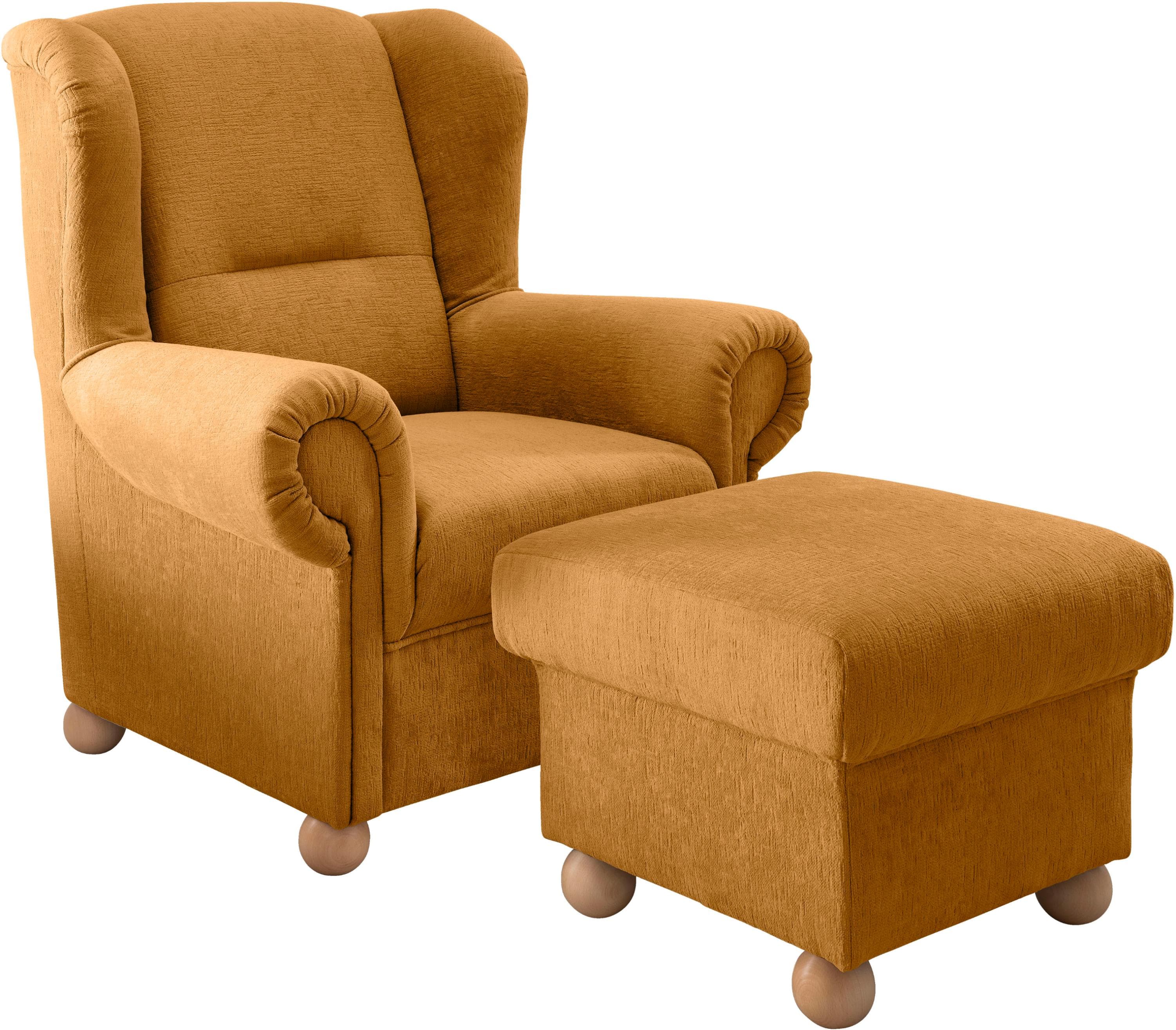 Polstergarnitur Home Affaire Torello Ohrenbackensessel Hocker Gold Microfaser