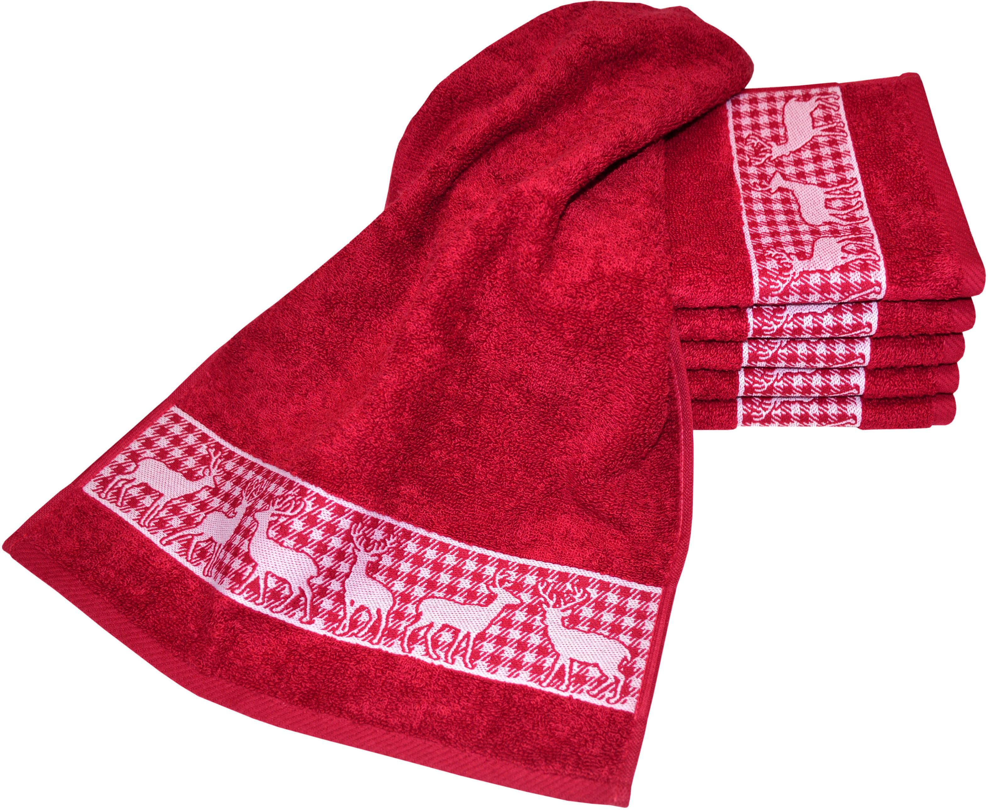 DYCKHOFF Gästehandtücher Hirschparade Granat 6-tlg. Frottier