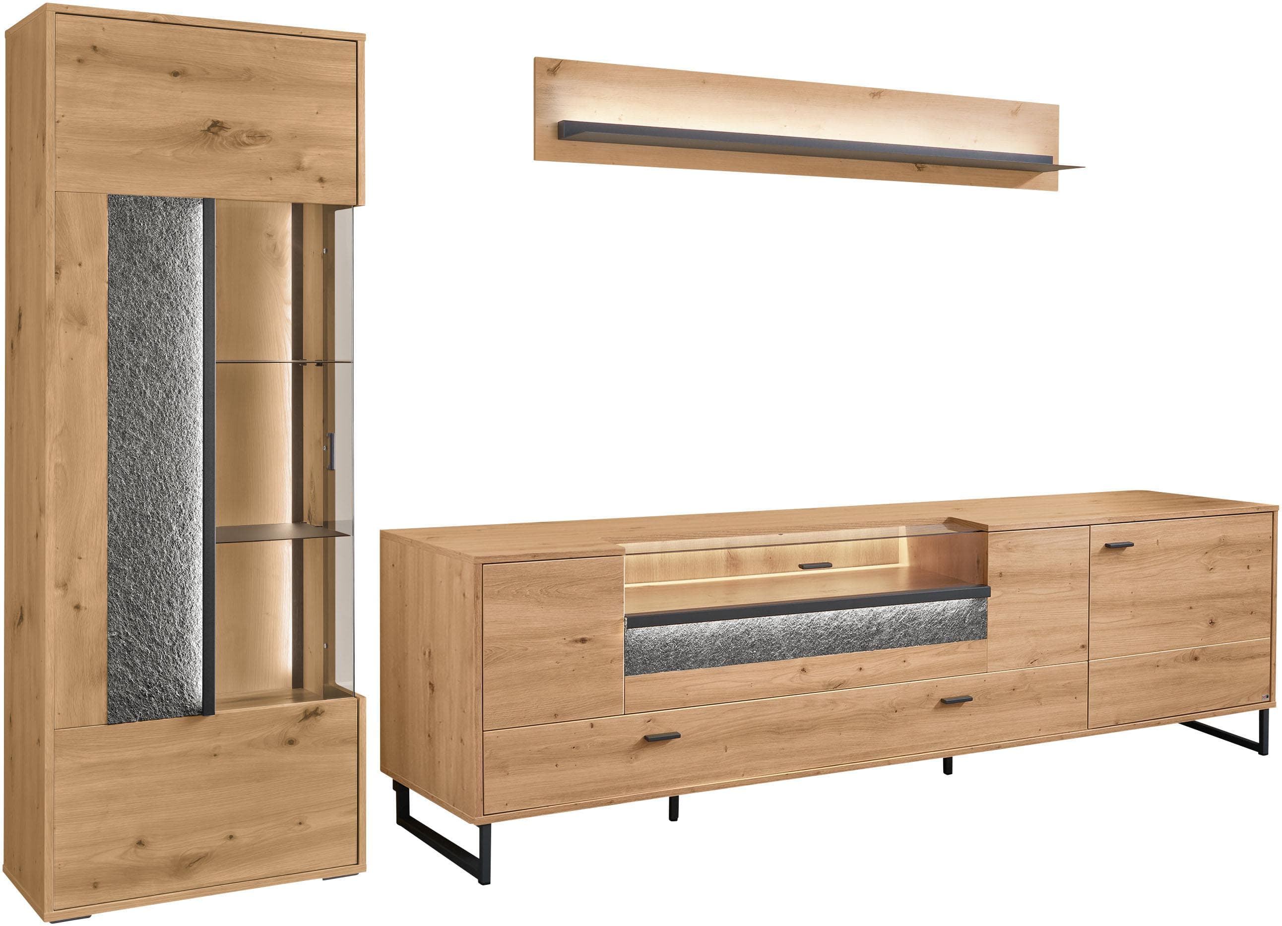 TV-Wand "Deltona" Eiche Artisan mit LED-Beleuchtung