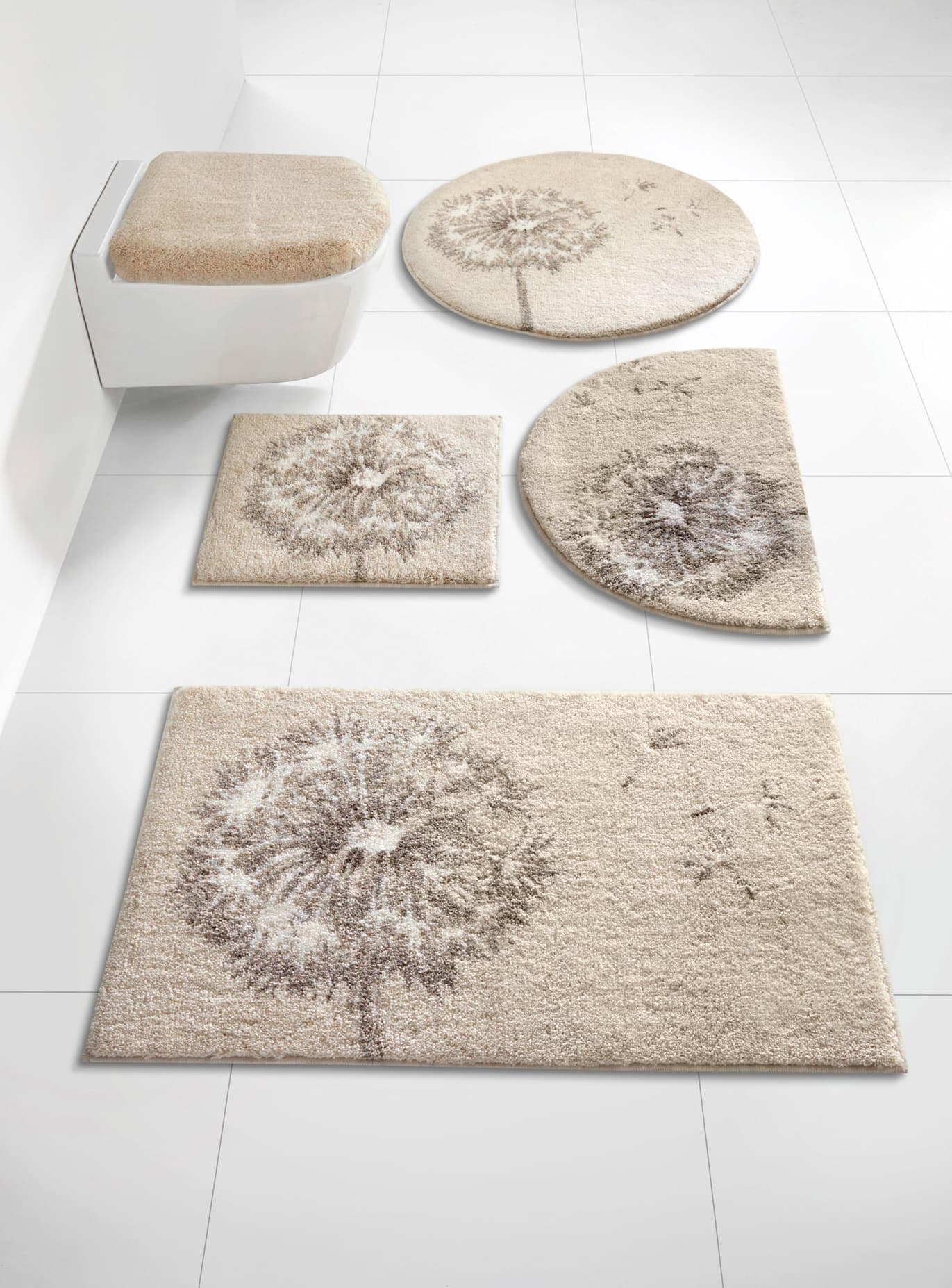 Badgarnitur GRUND beige, WC-Vorleger & Deckelbezug, 100% Polyacryl