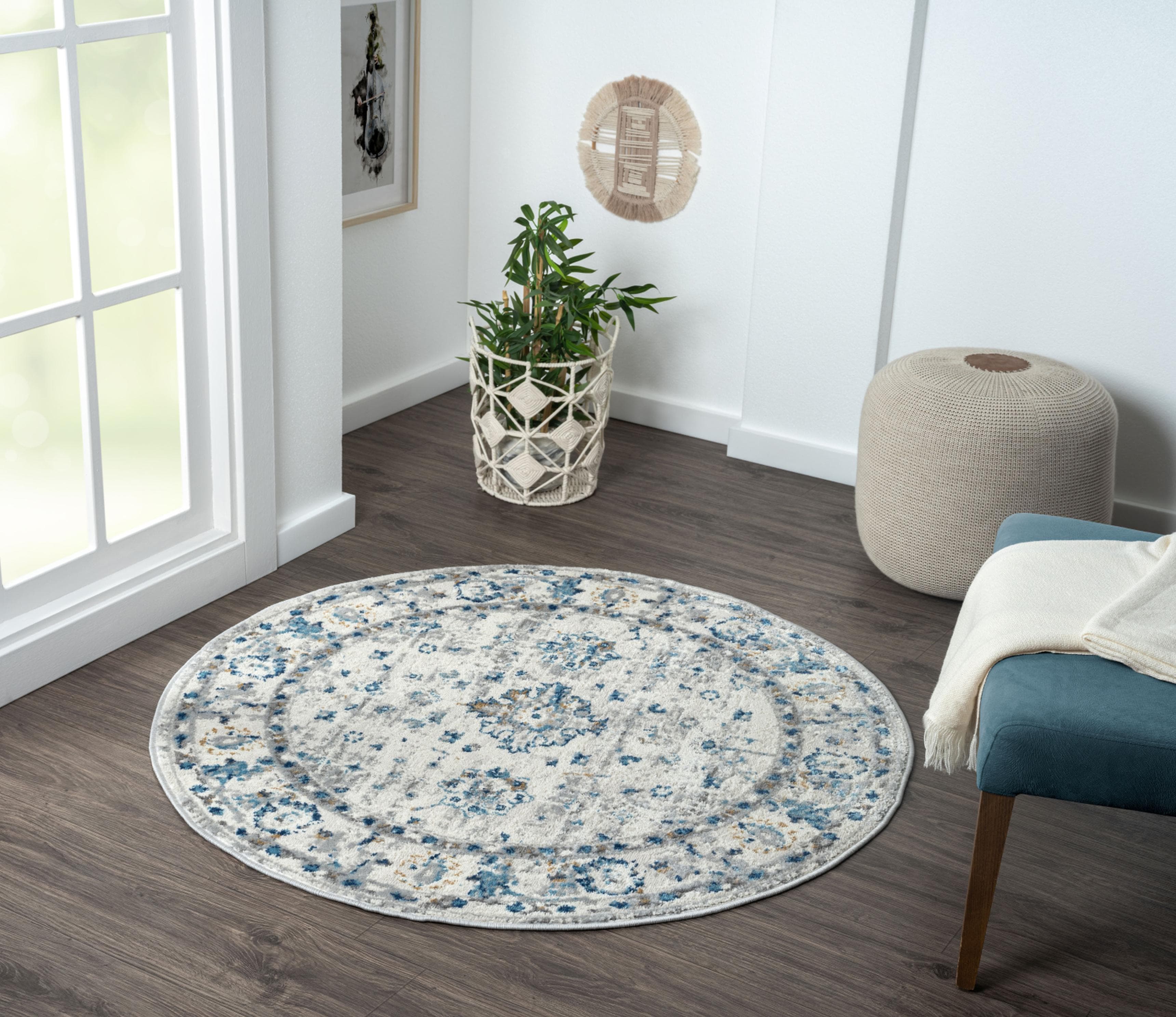 MyFlair Teppich My Heriz 3 Rund Beige Blau Grau Orient Design